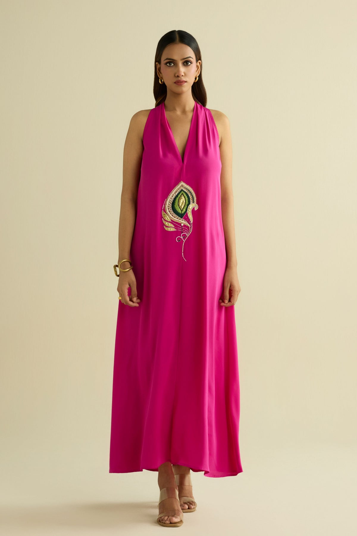 Pink Embroidered Halter Dress