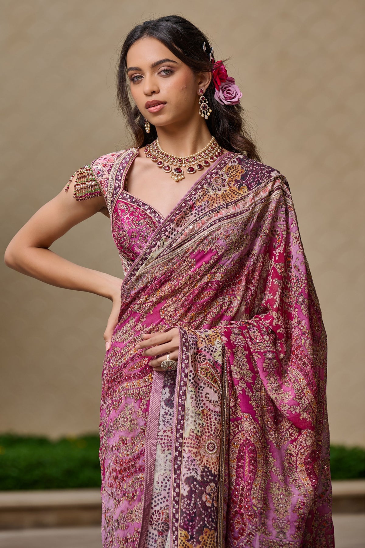 Purple Kashida Embroidery Saree