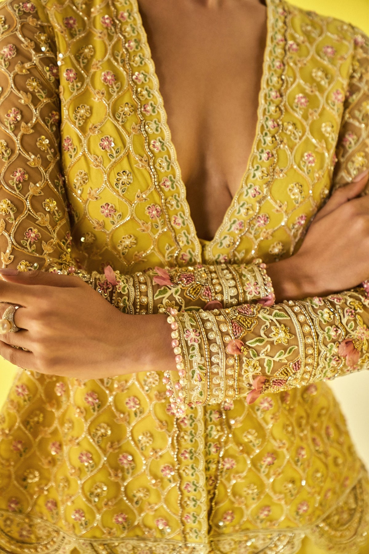 Aafeh Yellow Peplum Sharara Set