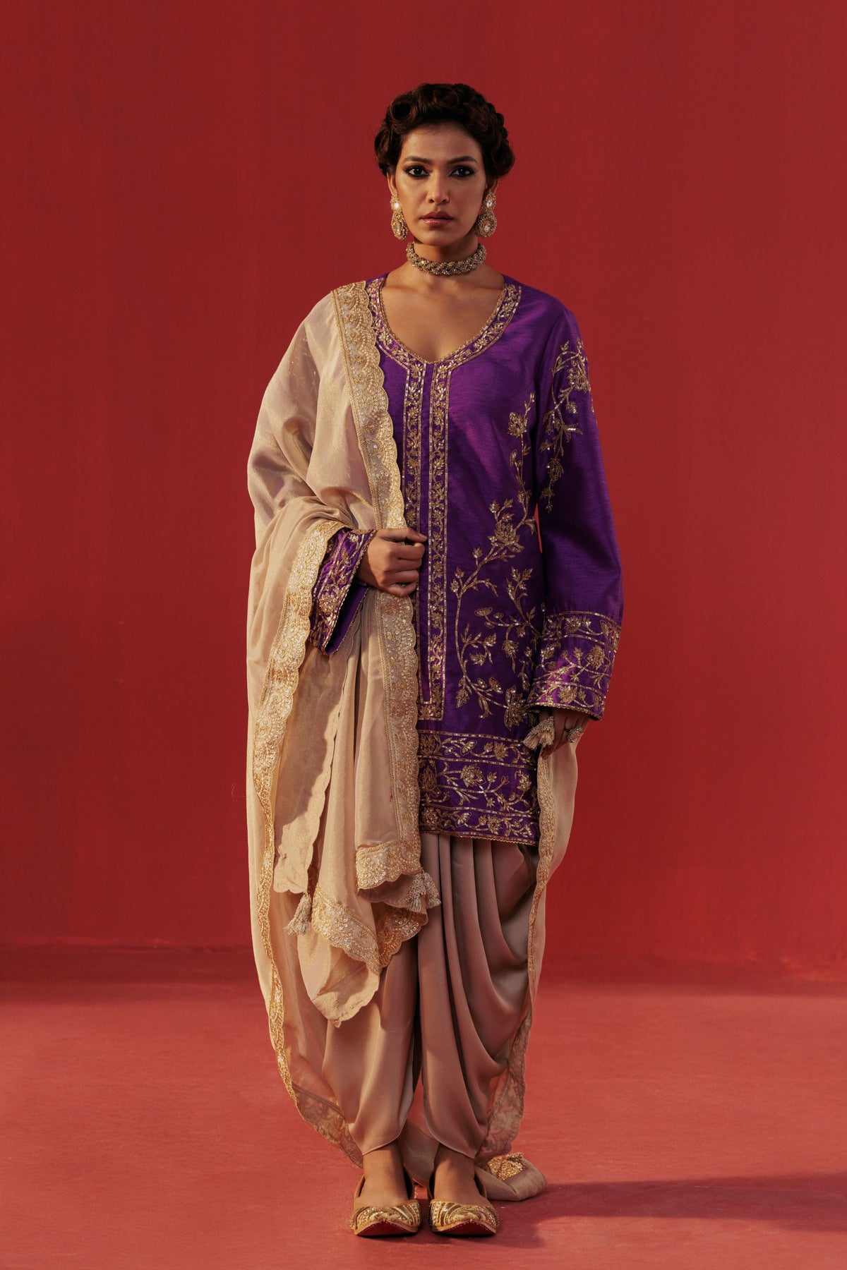 Purple Dupion Kurta Set