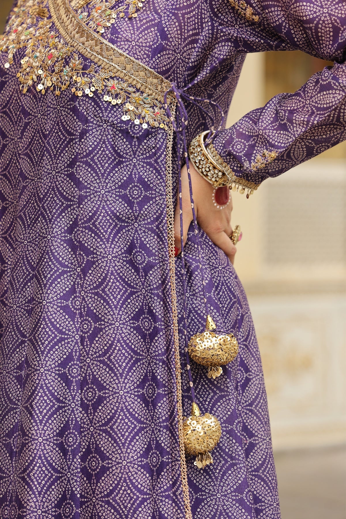 Purple Ahista Printed KalidarSet