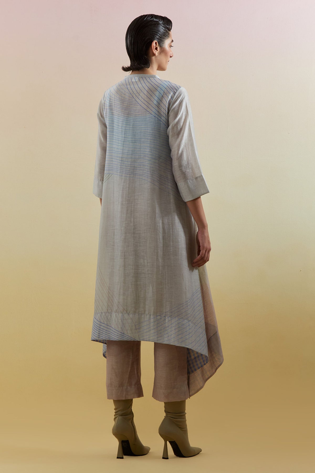 Zaron Beige & Blue Kurta Set