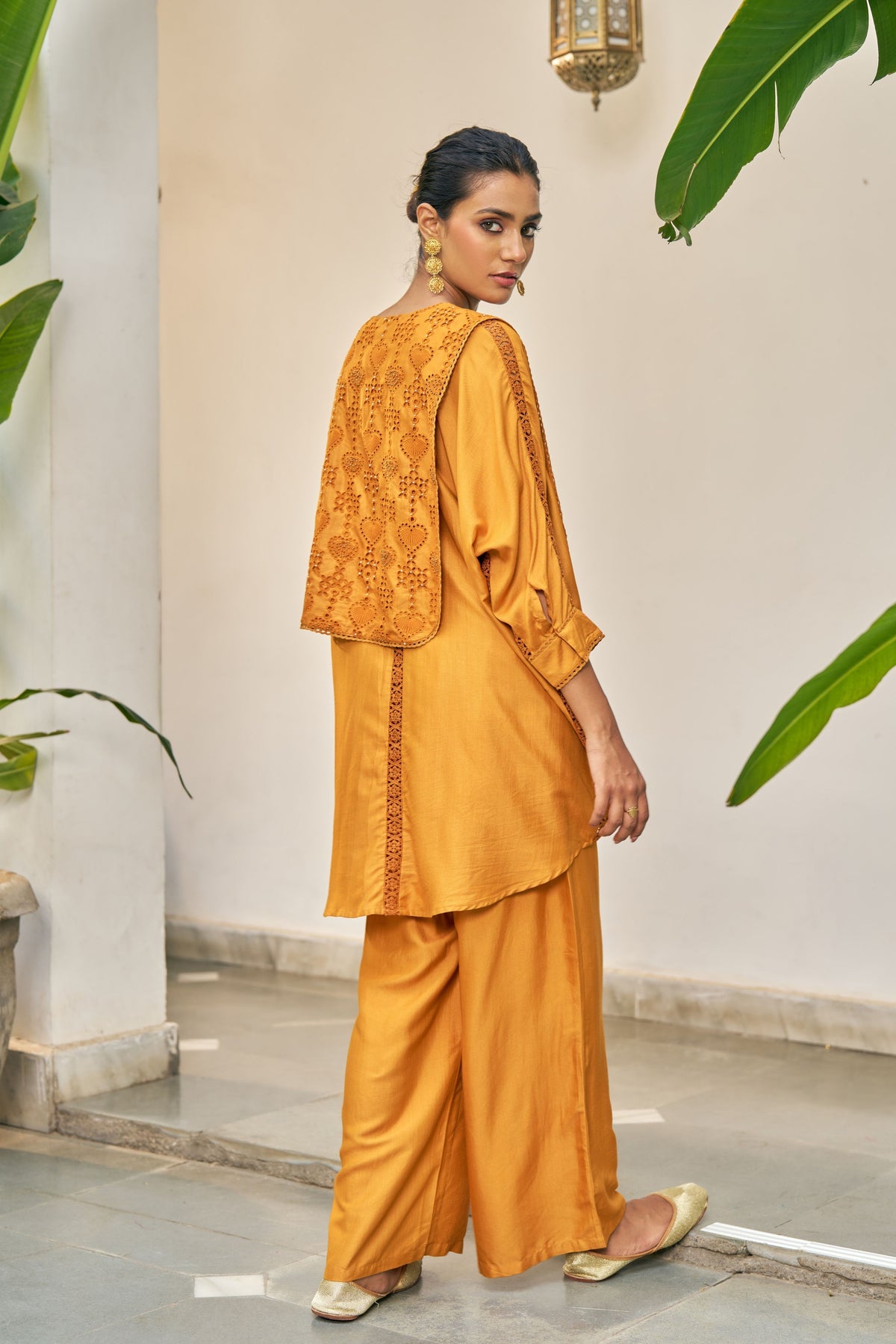 Ochre Embroidered Gilet Set