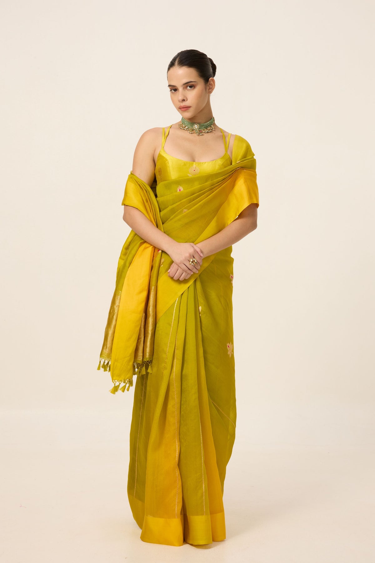 Mustard Yellow Organza Saree