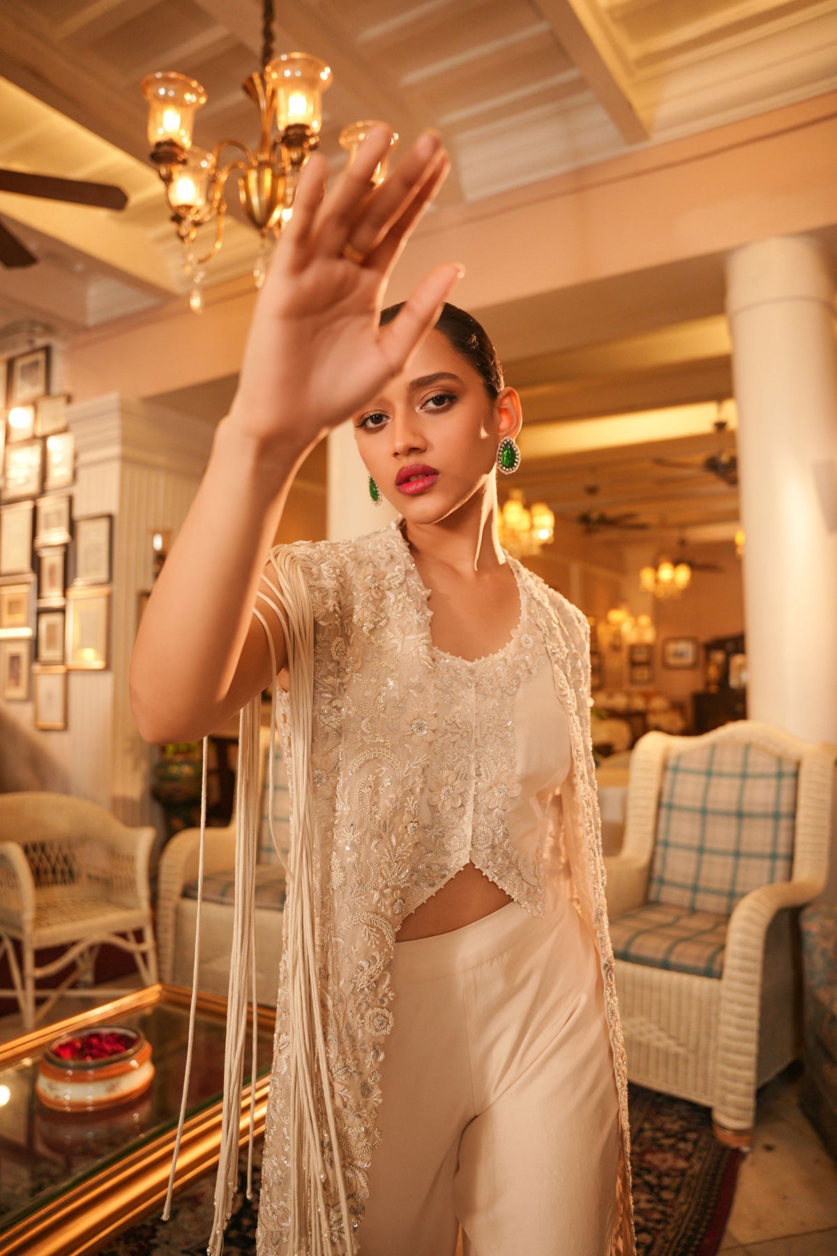 Tone on Tone Embroidered Jacket Set