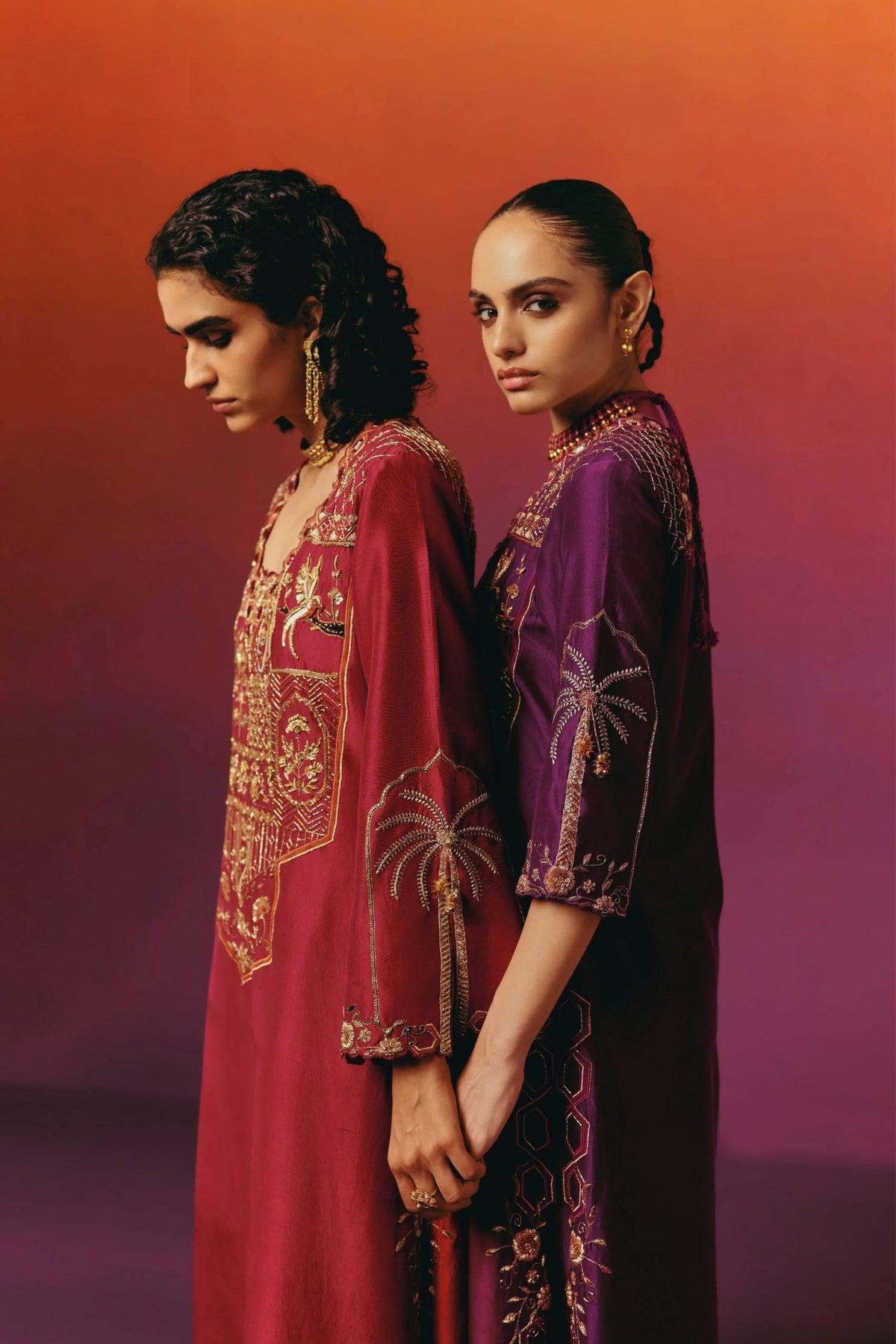 Red Palm Long Kurta Set
