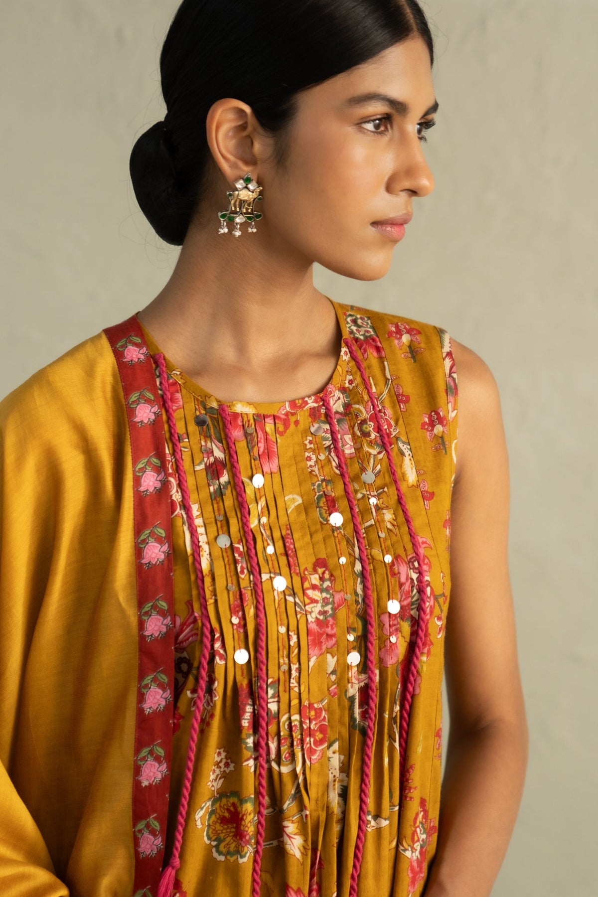 Mustard Sleeveless Kurta Set