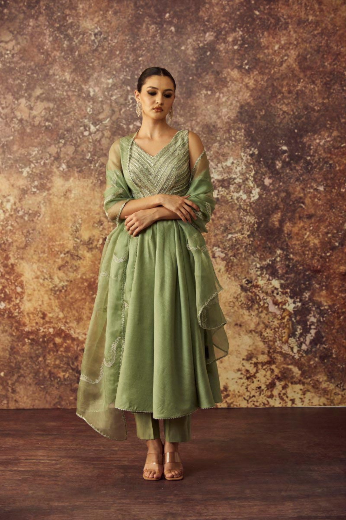 Mint Green Embroidered Anarkali Set