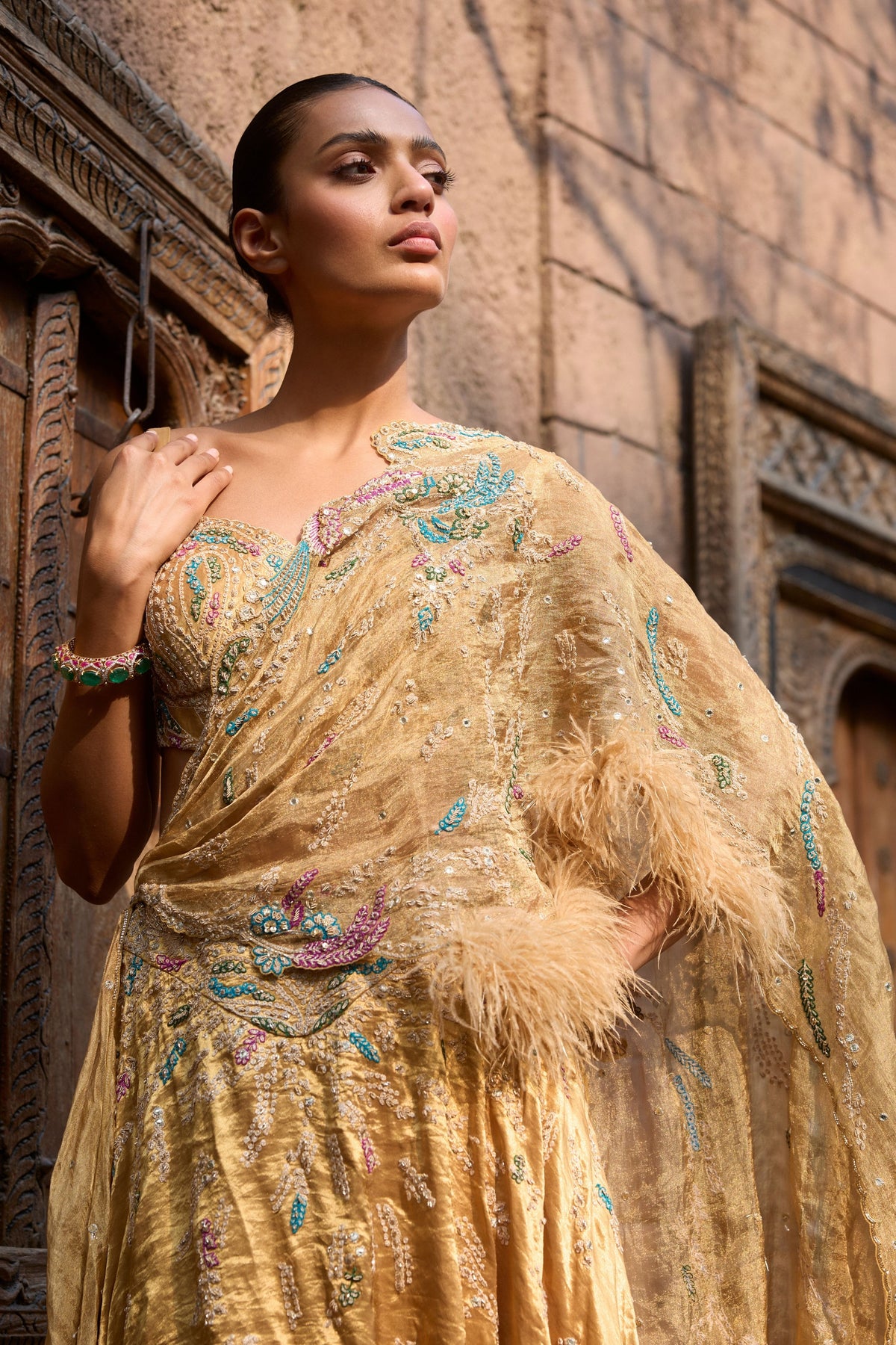 Auric Orchard Drape Saree Set