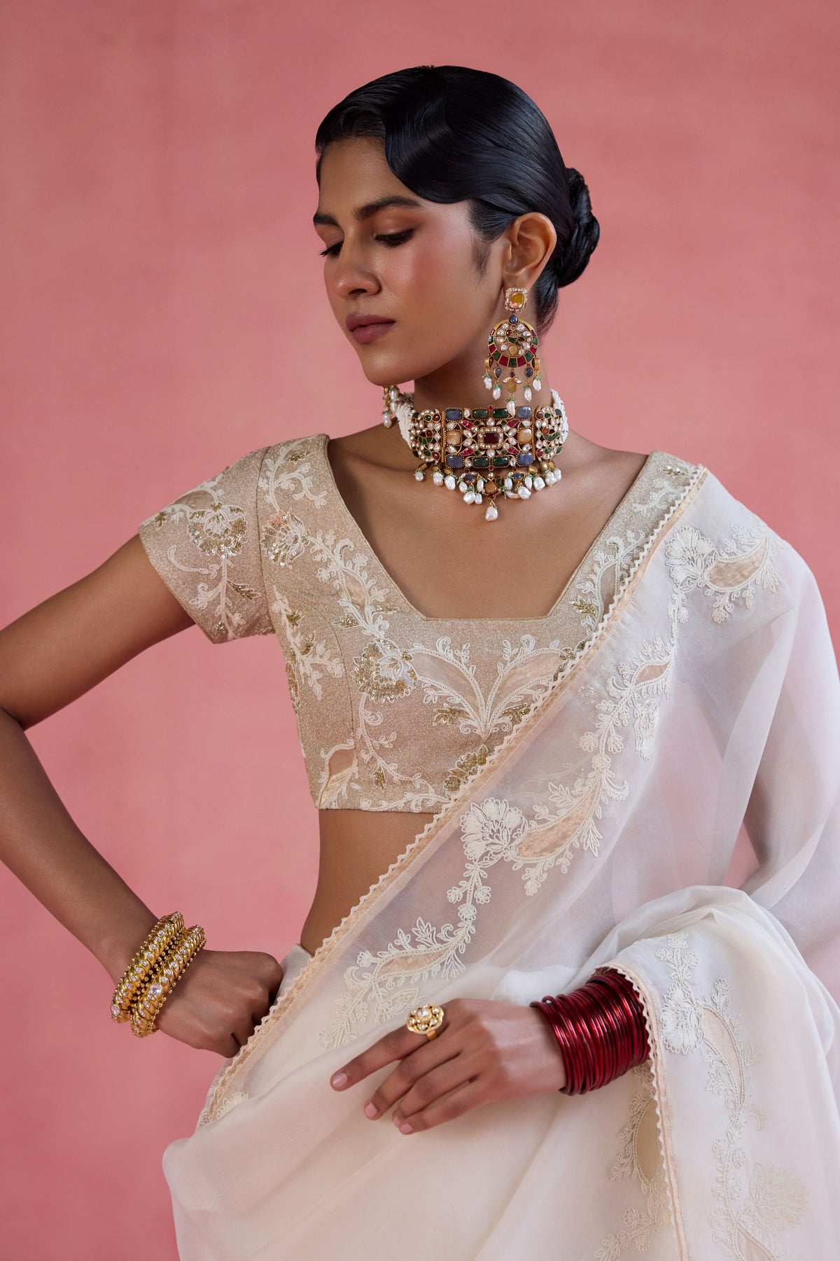 Zeba Ivory Saree Set