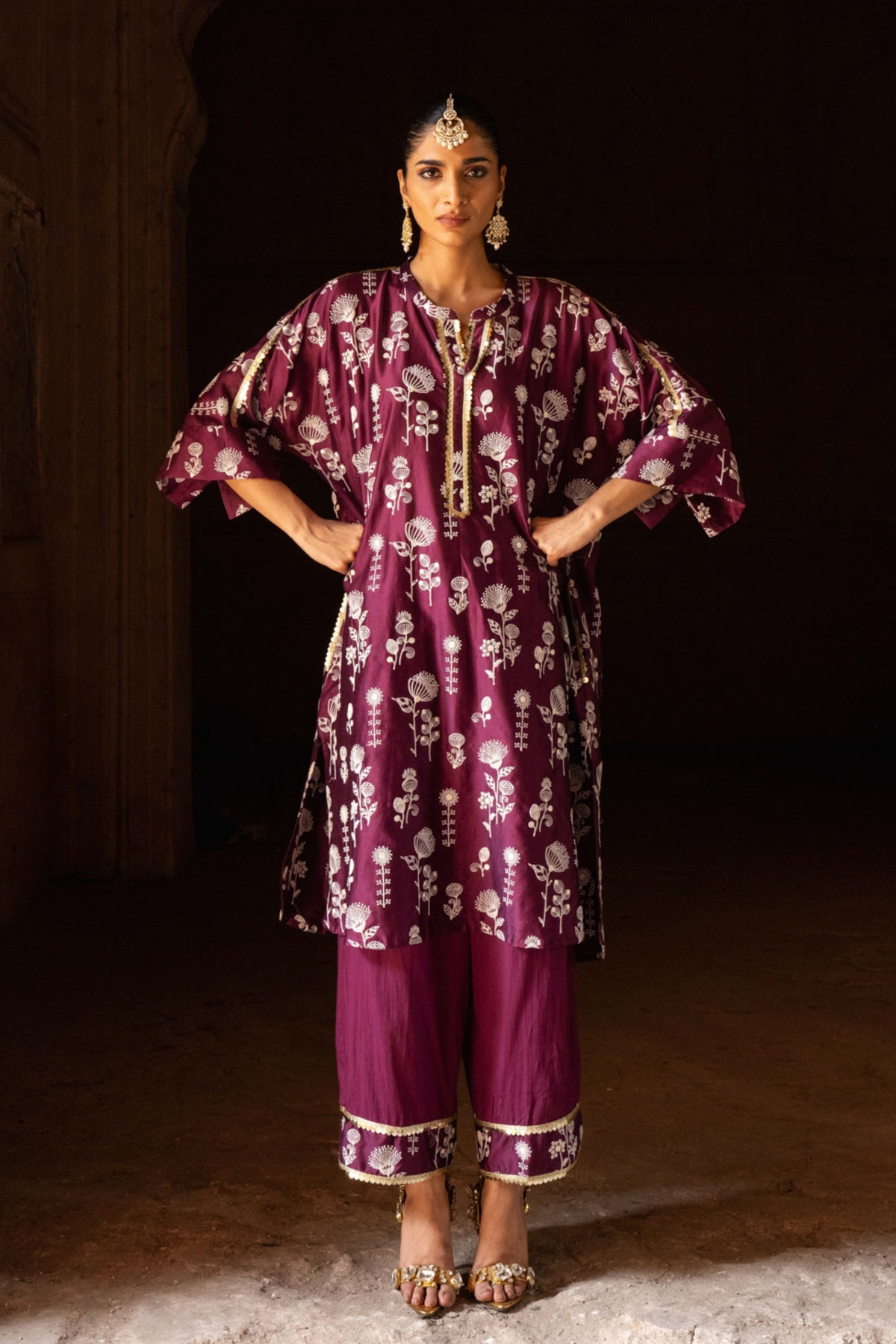 Wine Sunflower Kurta Set
