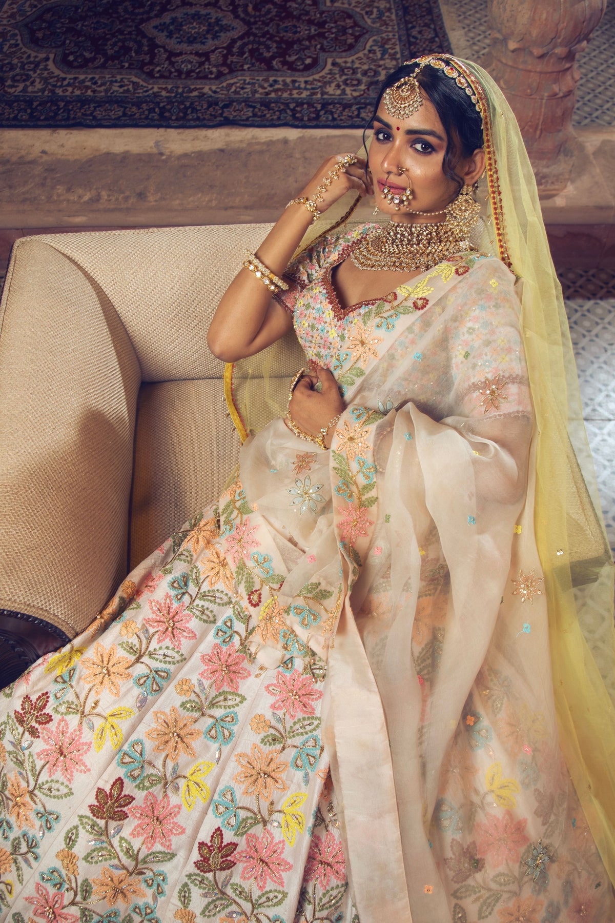 Ivory Embroidered Lehenga Set