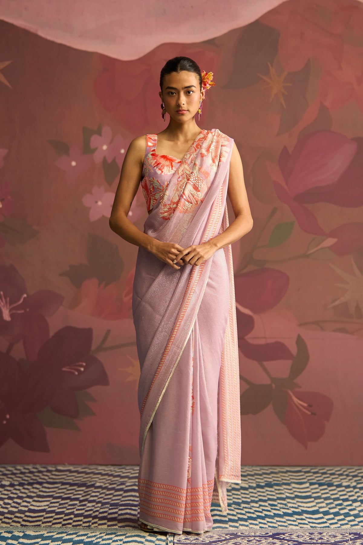 Lavender Blush Veil Saree Set