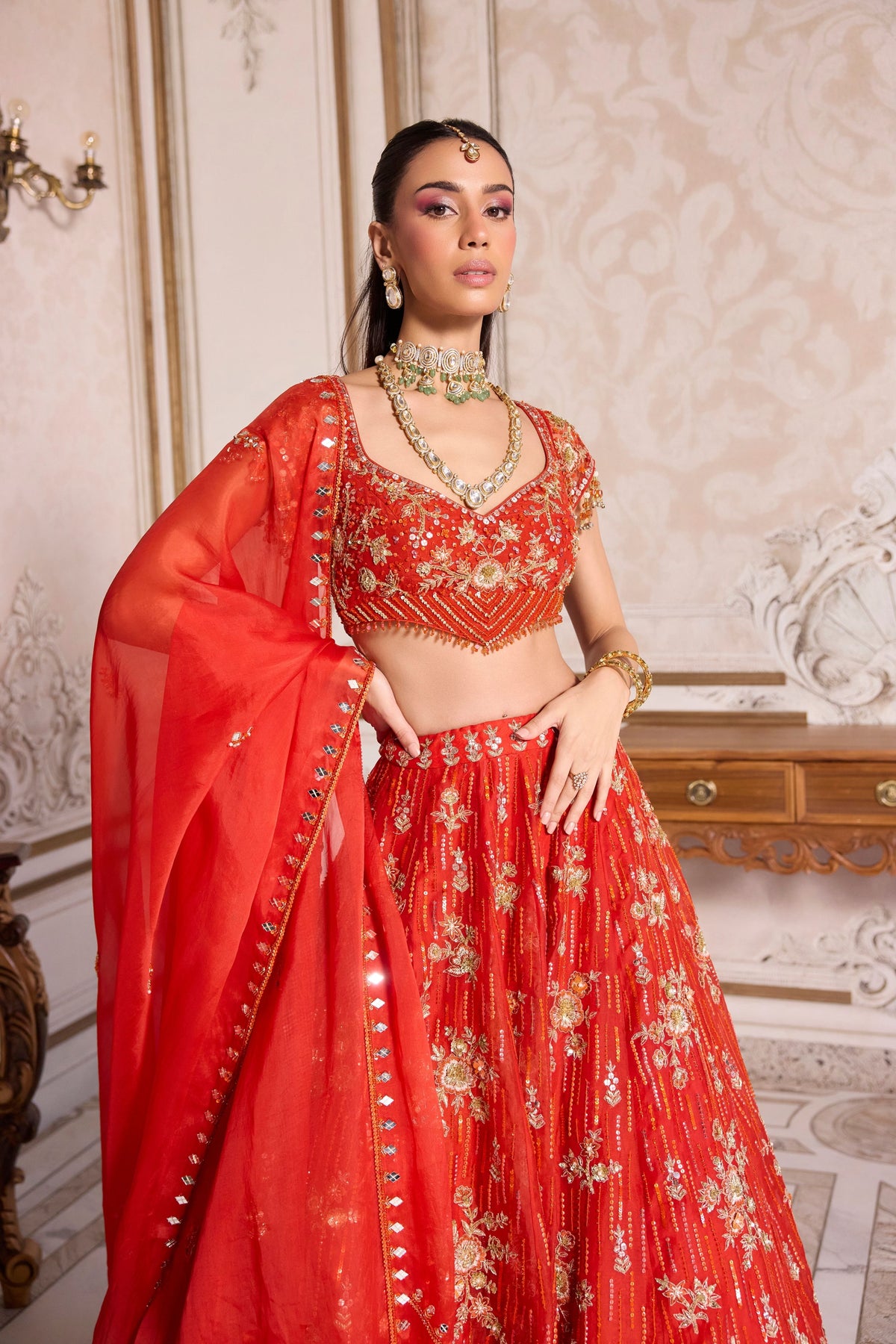 Rust Organza Lehenga Set