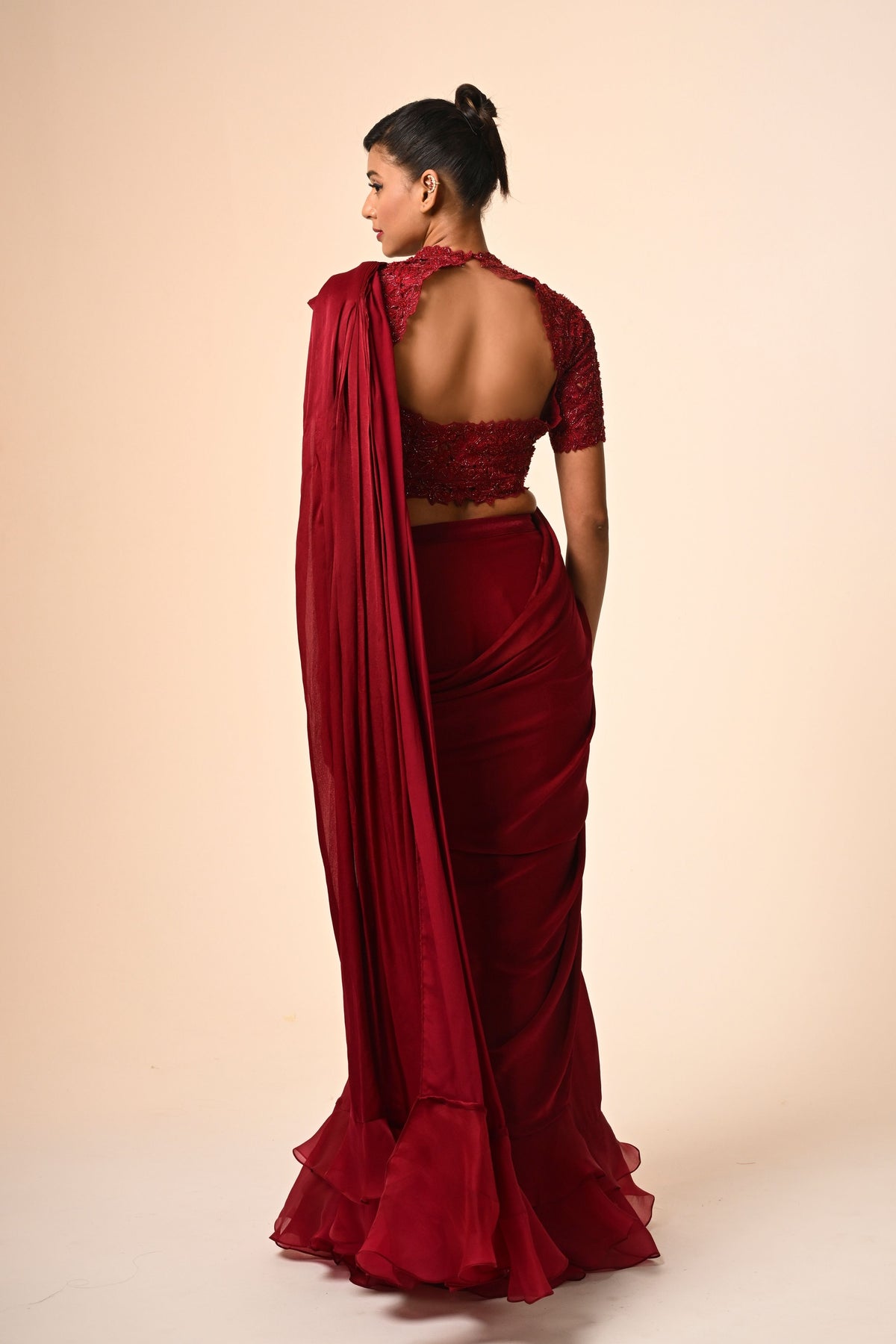 Floral Bloom Ruffle Saree Set