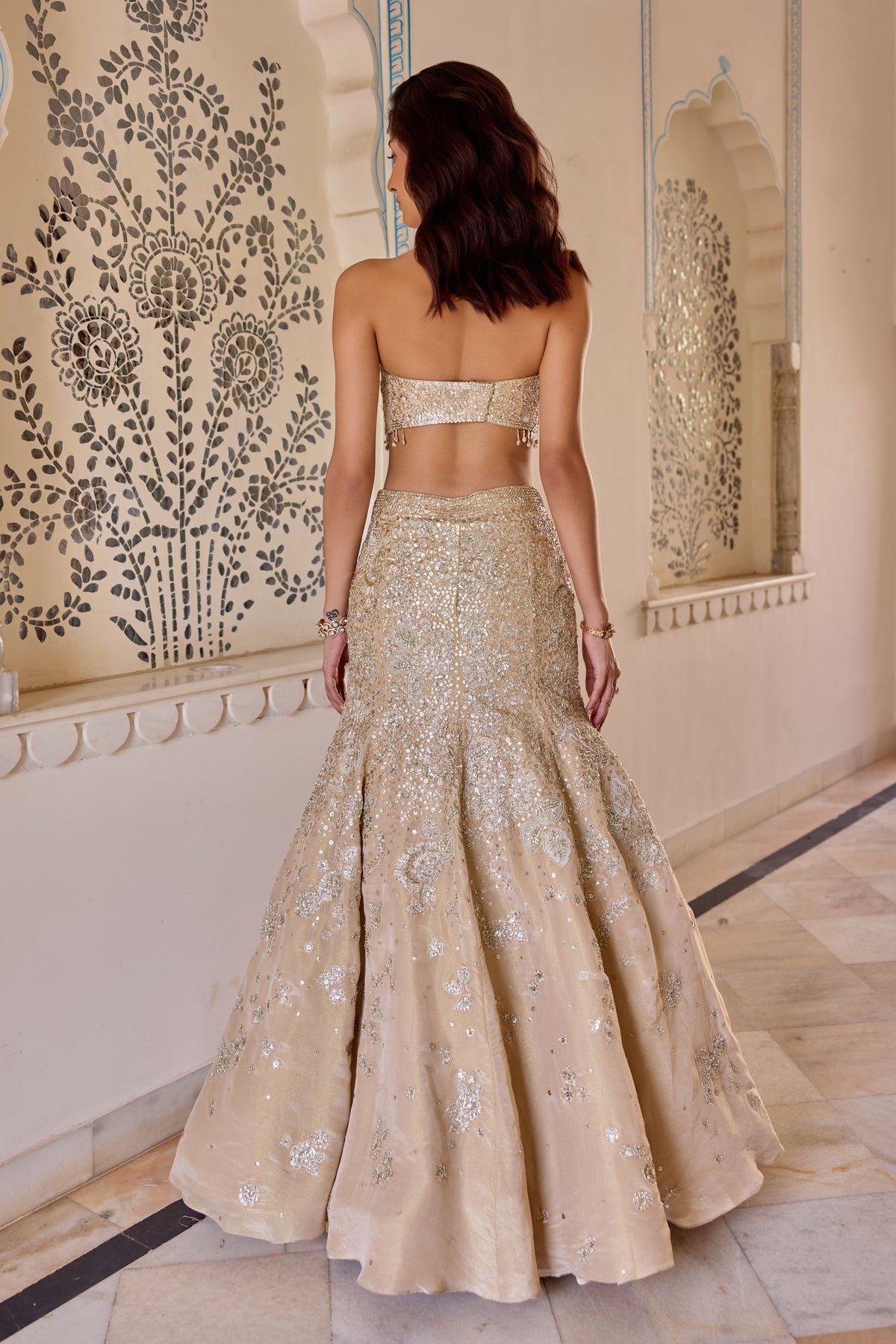 Champagne Fish Cut Lehenga Set