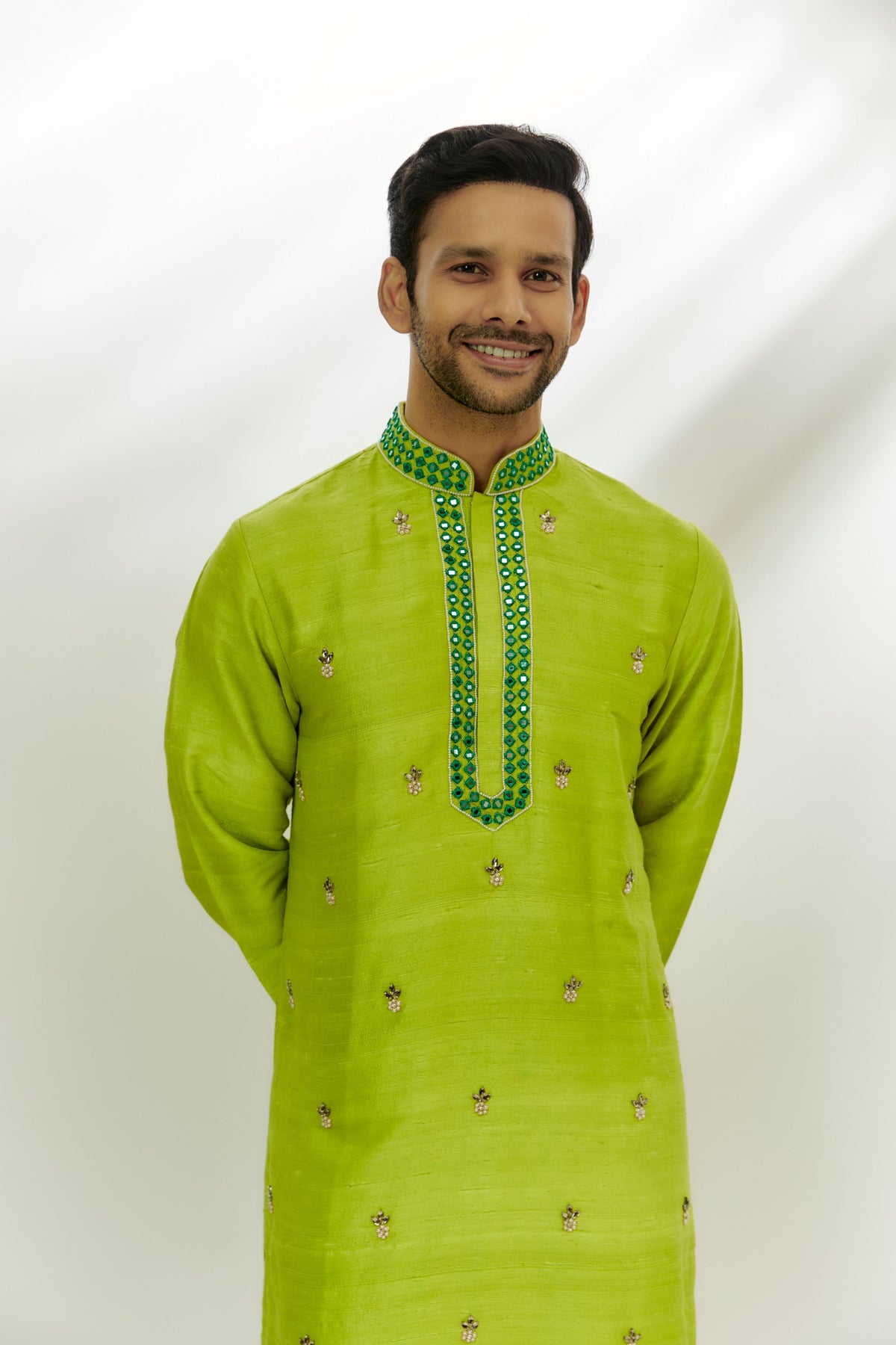 Lime Green Raw Silk Kurta