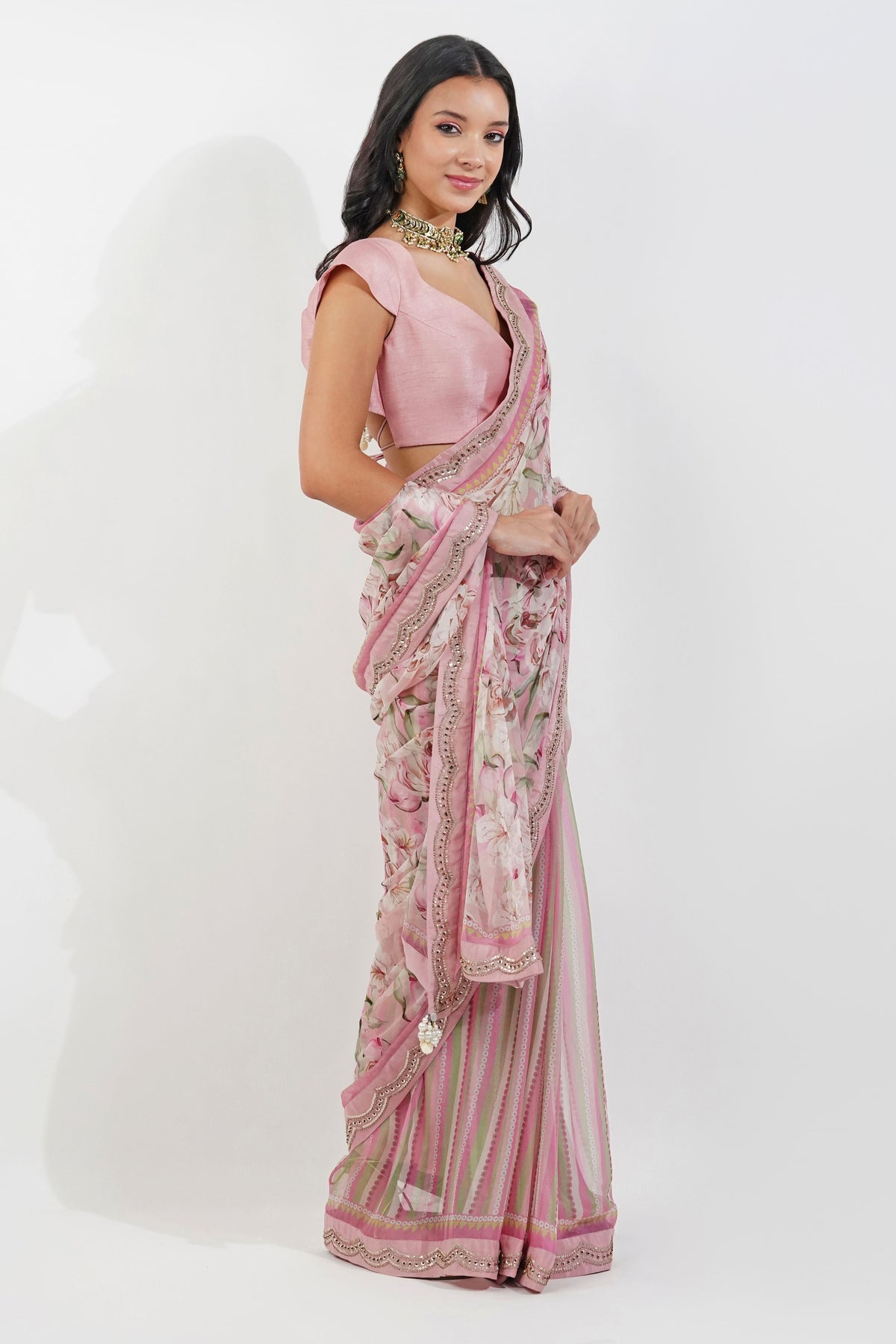 Vintage Floral Chiffon Saree