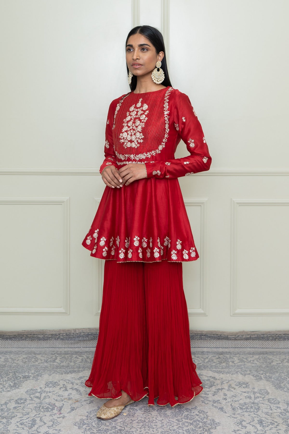 Scarlet red kurta with gharara set