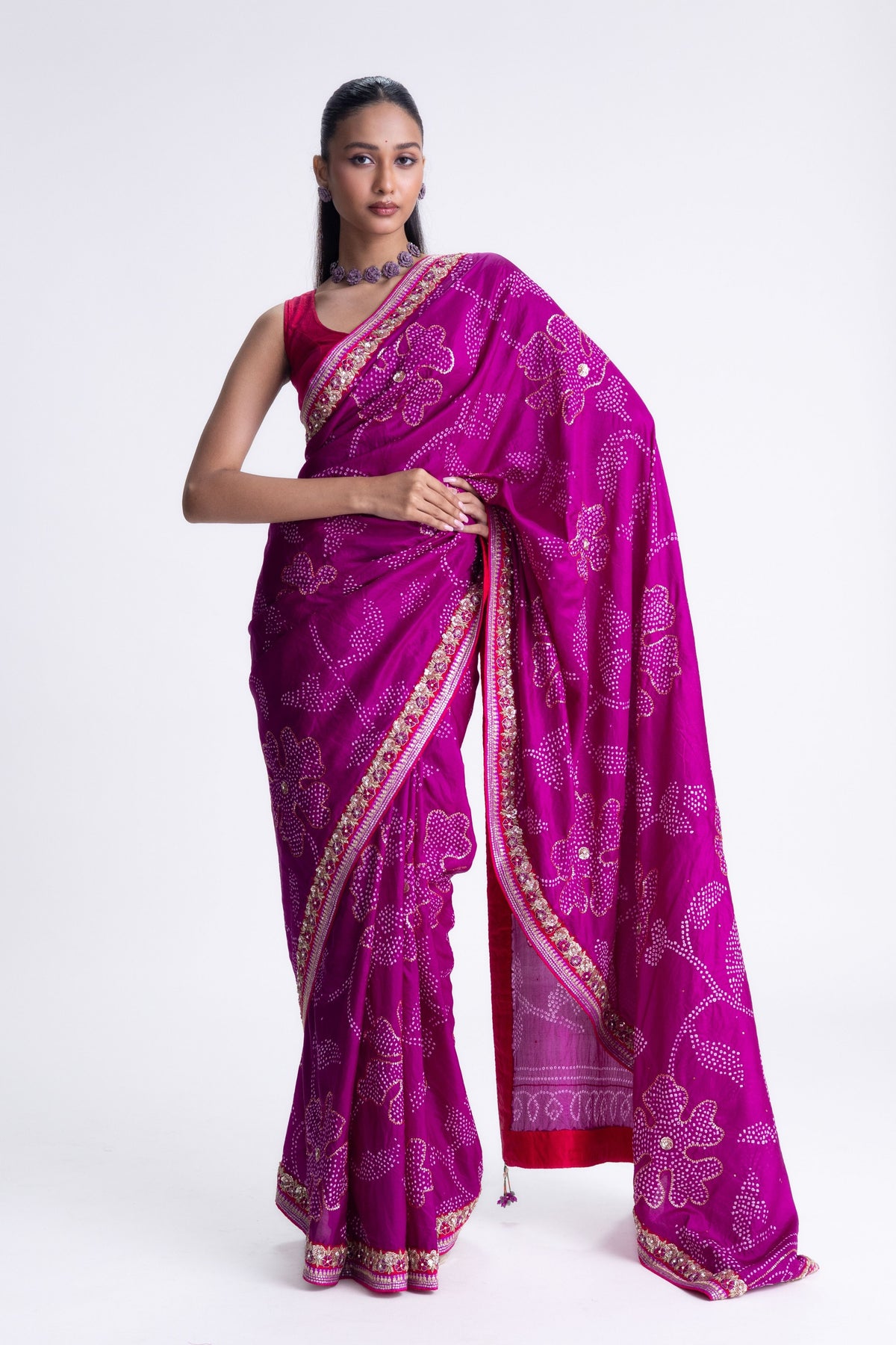 Magenta Zardozi Saree