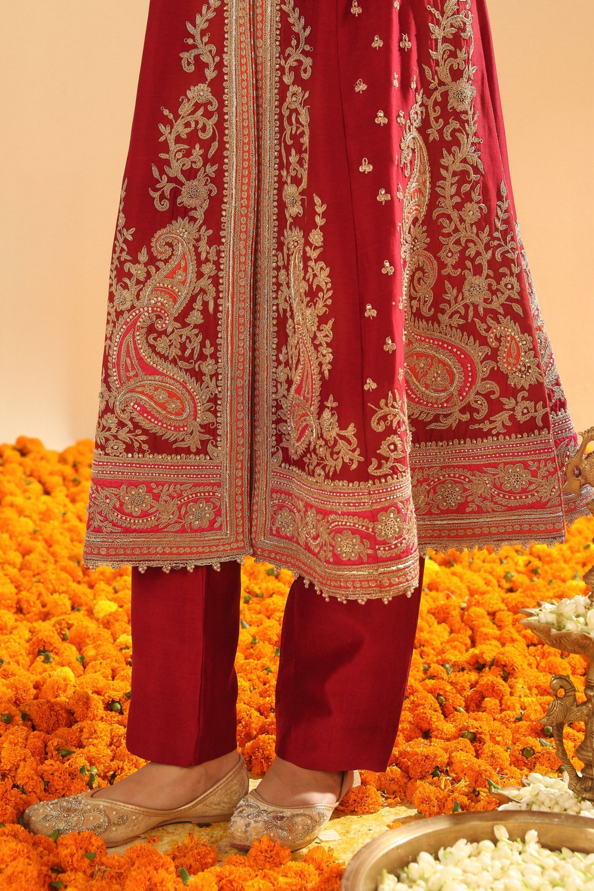 Deep Red A-line Jacket Set
