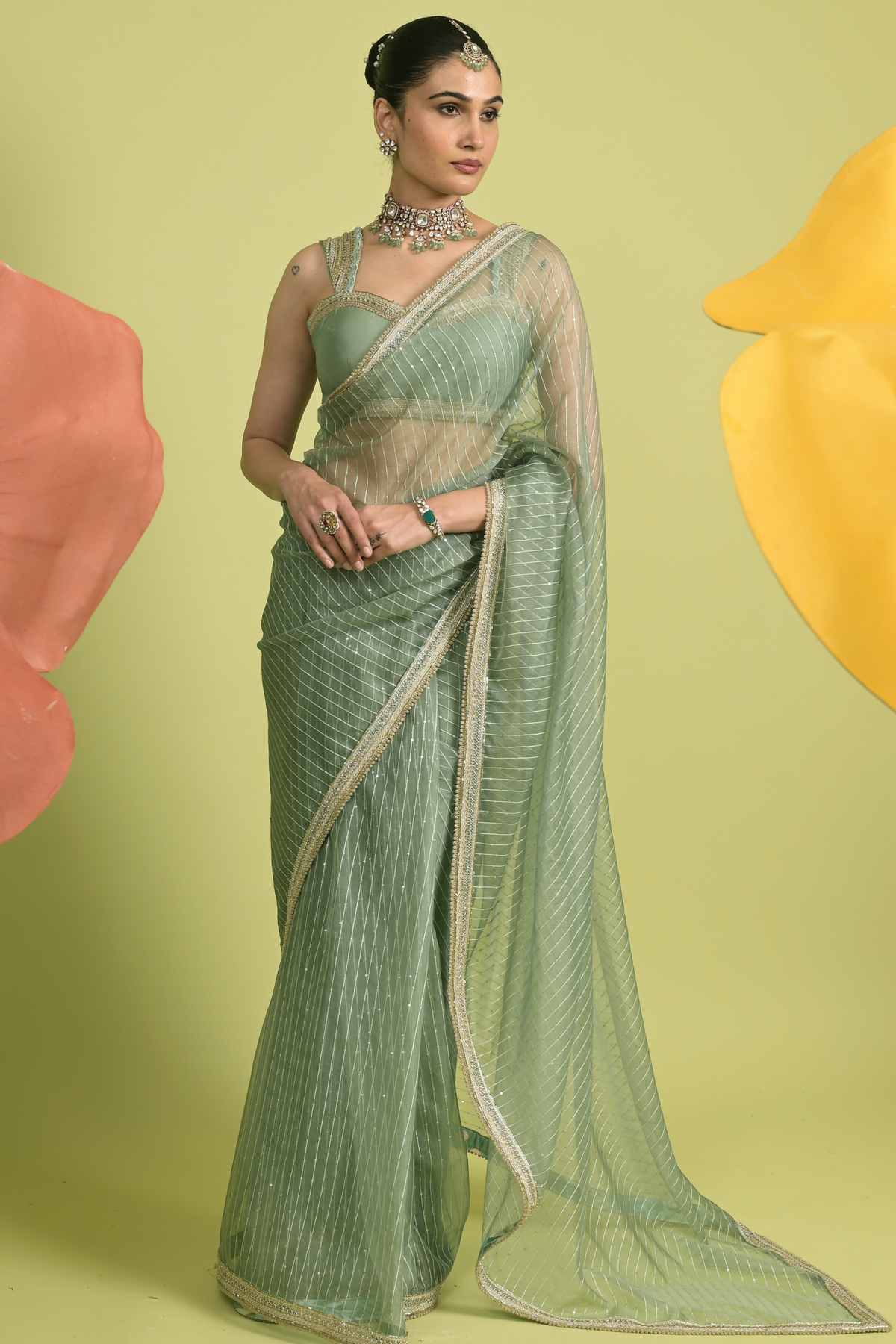 Matcha Melody Saree Set