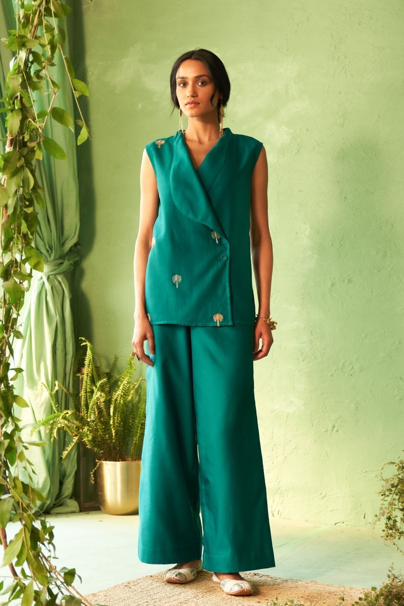 Palm Motif Jacket Set - Charkhee - Elahe