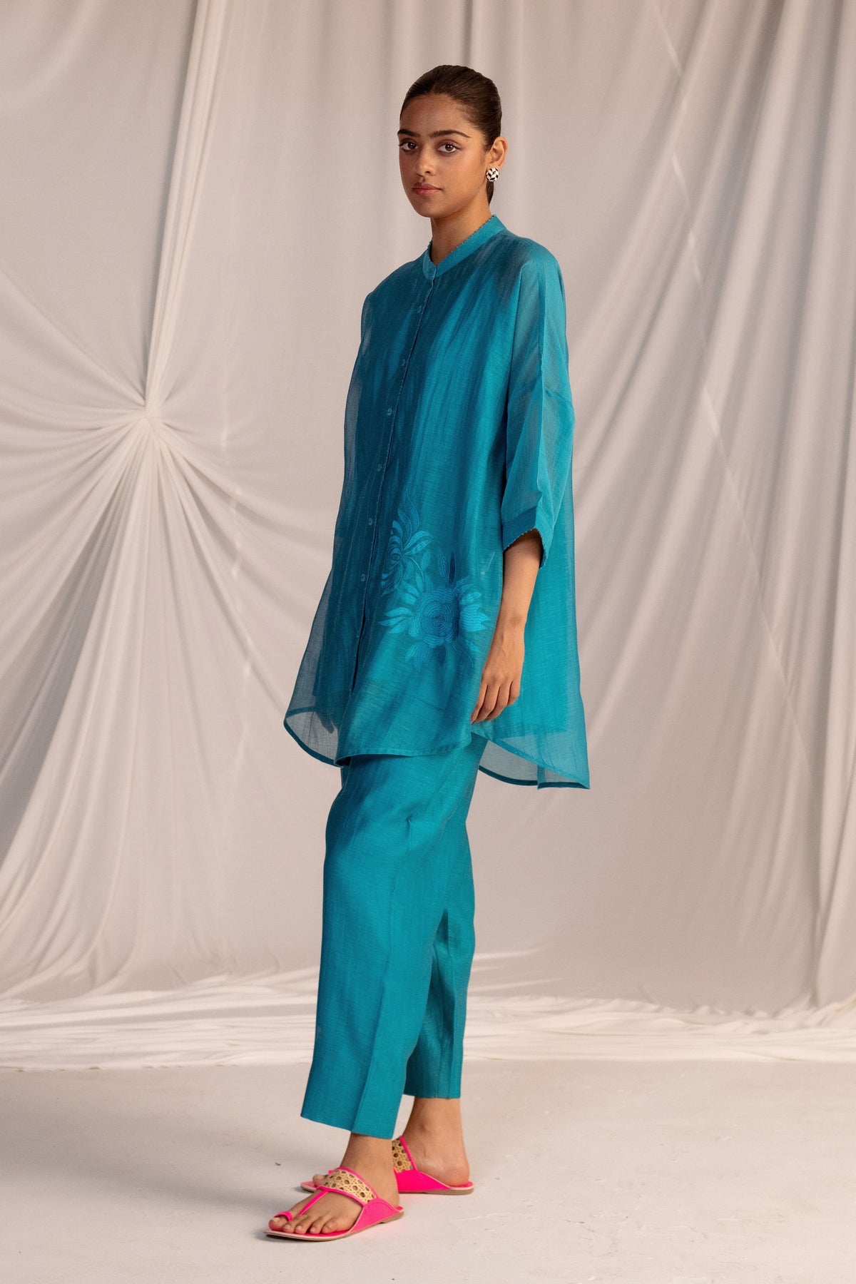 Turquoise Embroidered Tunic Set
