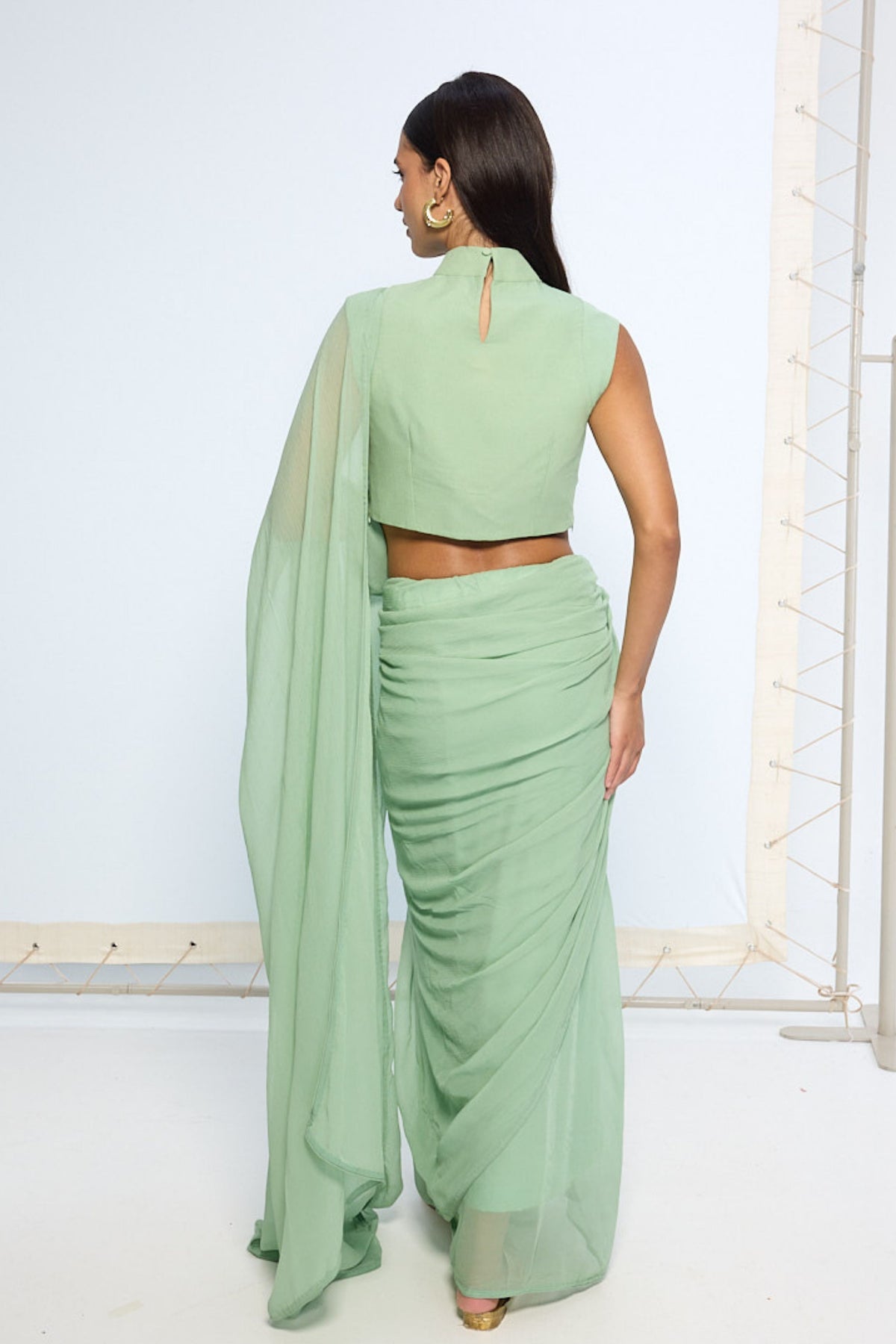 Pale Green Brooch Saree