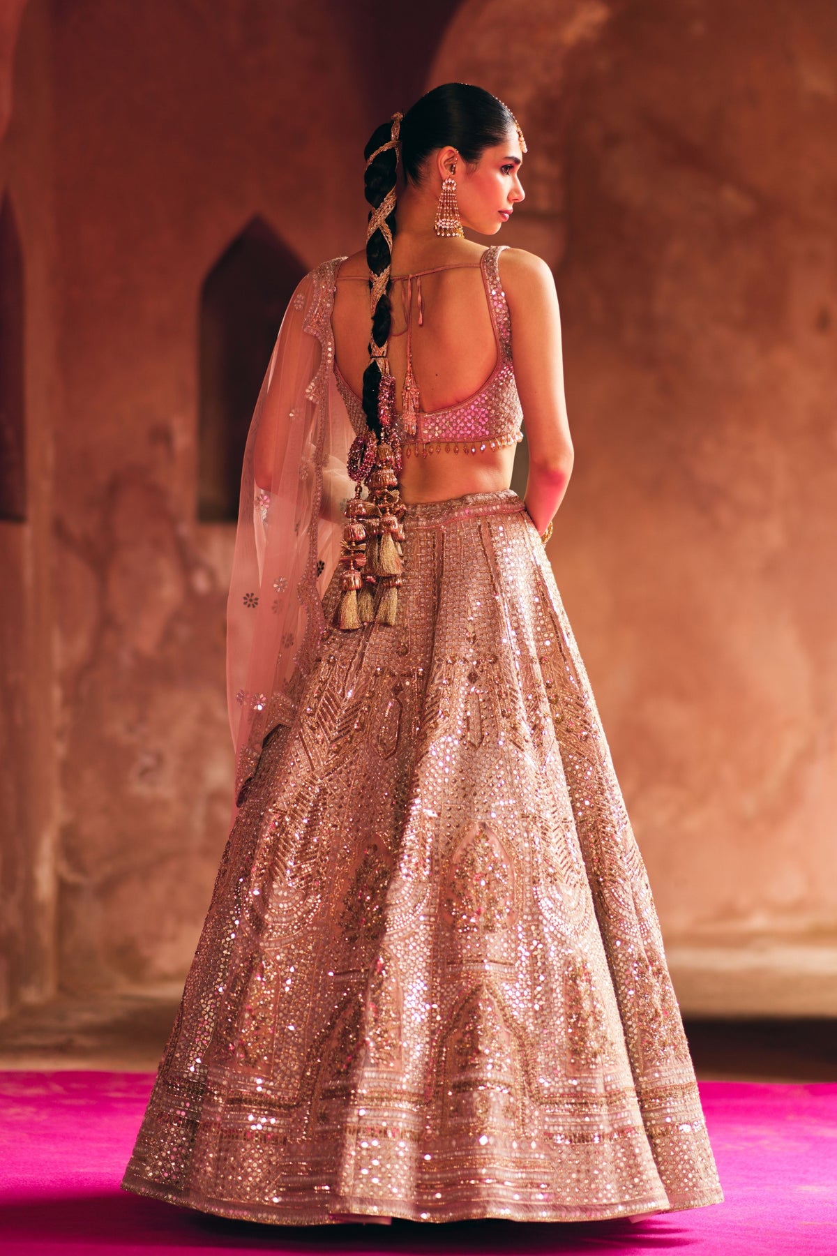 Peach Organza Lehenga Set
