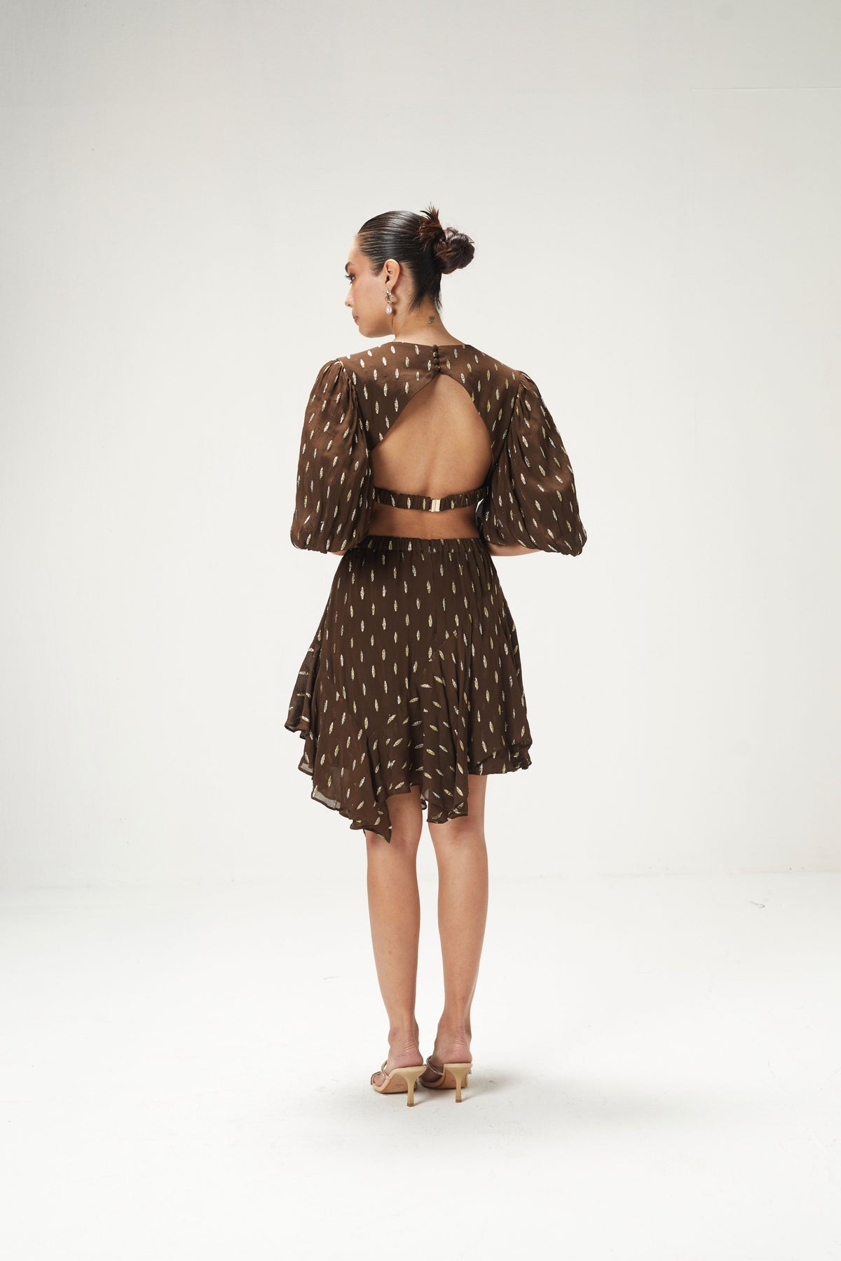 Coffee Cutout Short Dress