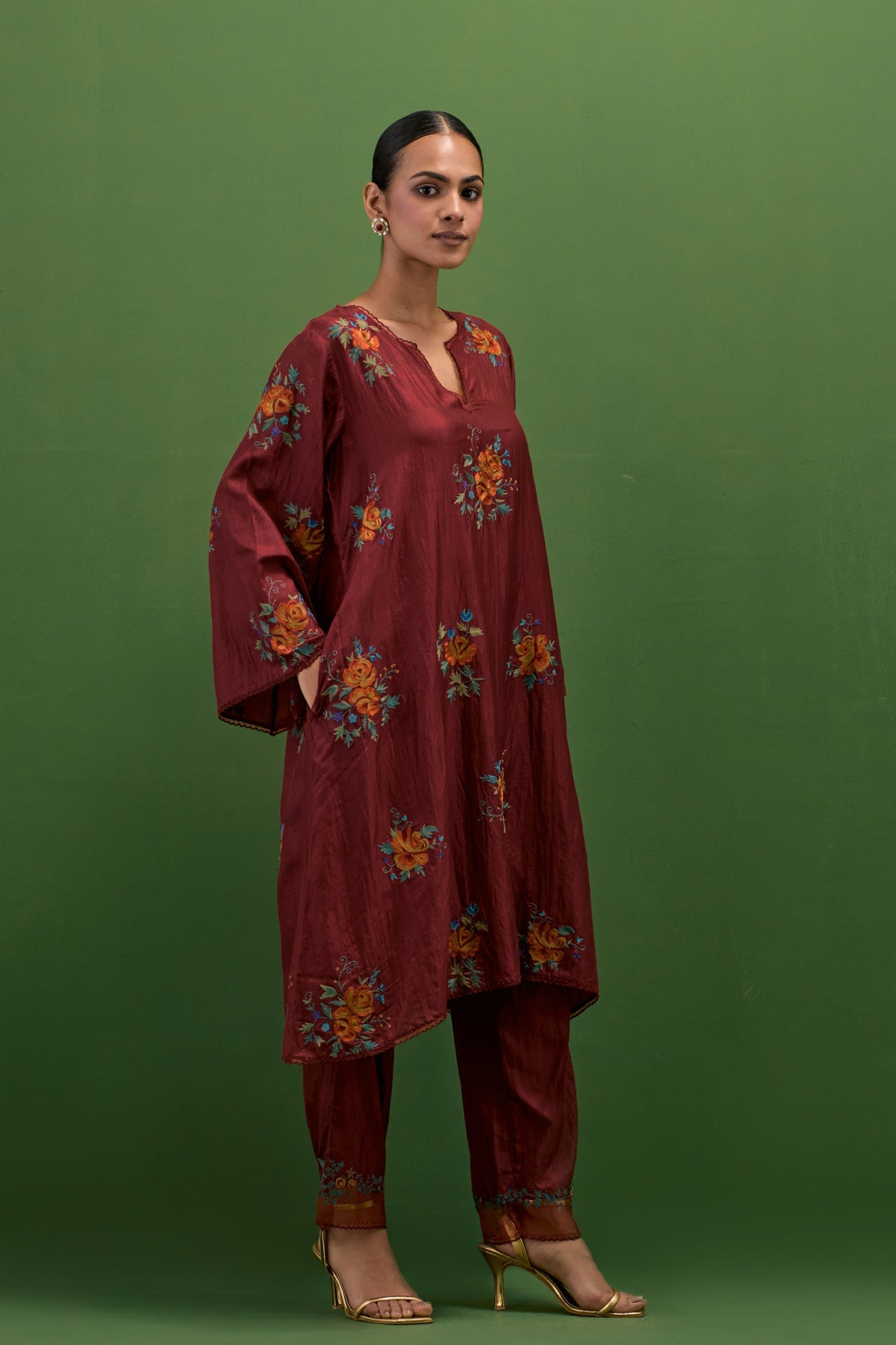 Rosewood Roses A-line Kurta Set