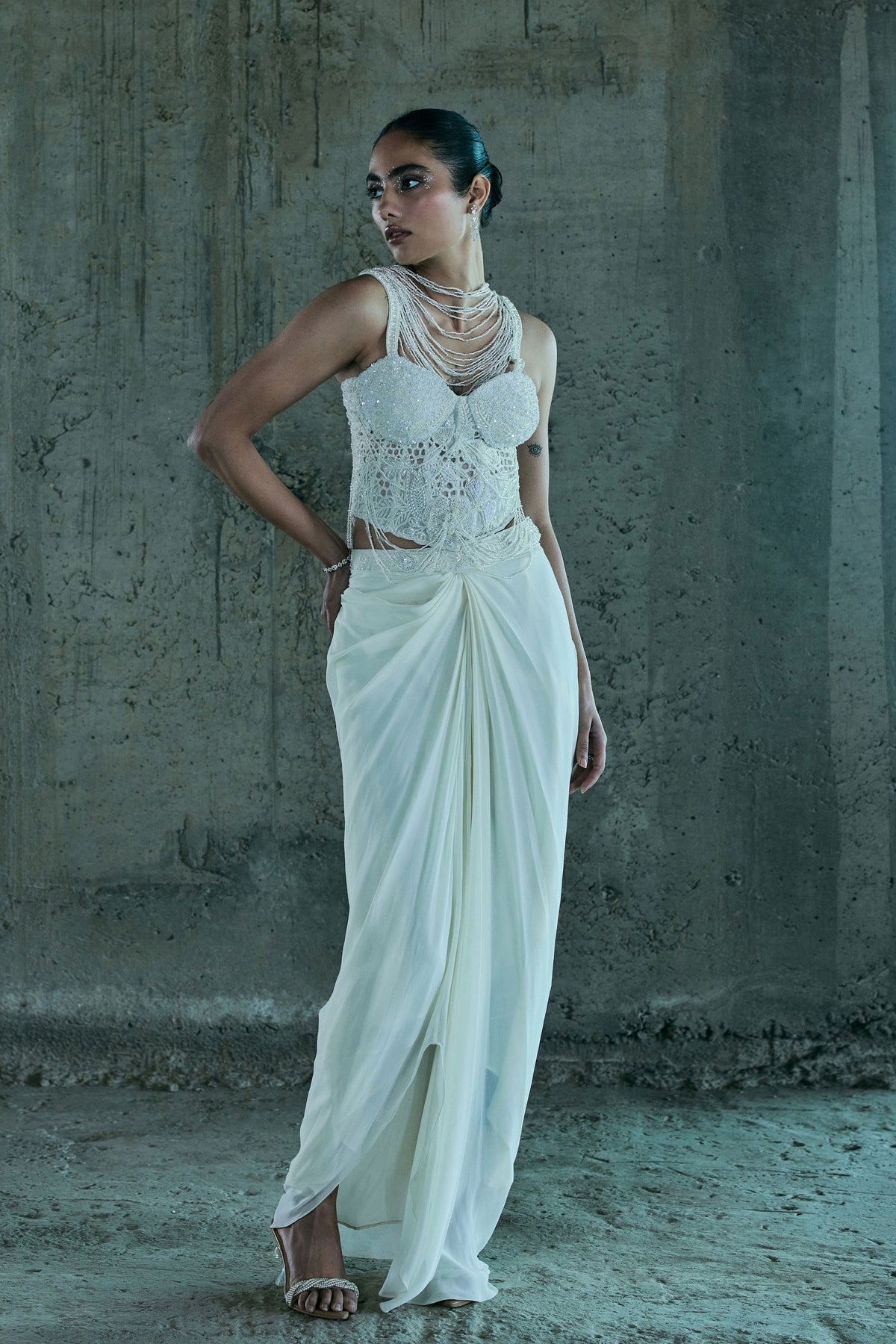 Ivory Pearl Corset With Skirt