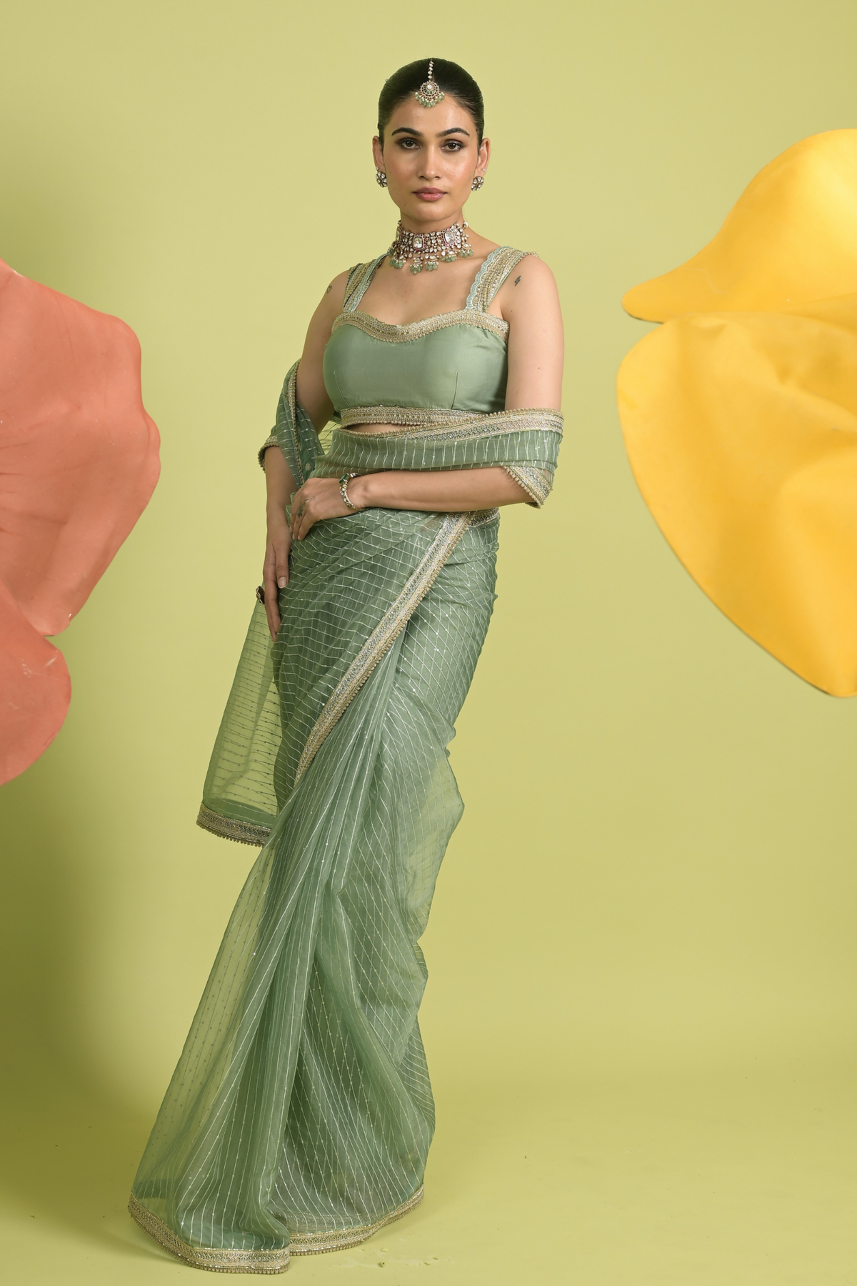 Matcha Melody Saree Set
