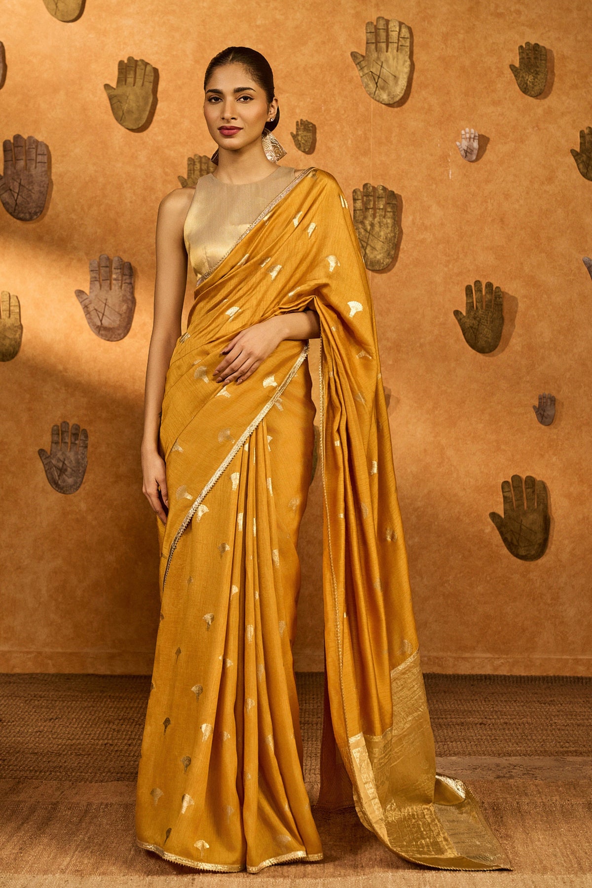 Ochre Tea Blossom Saree