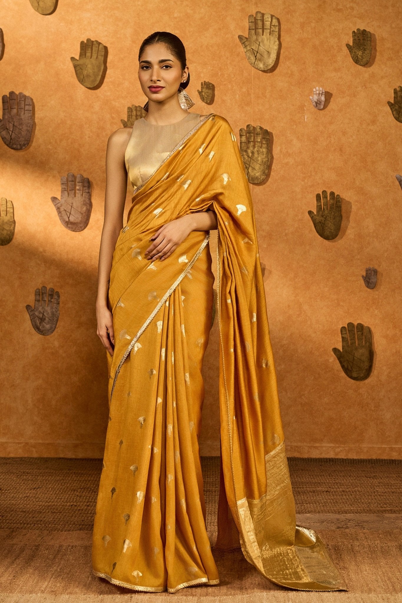 Ochre Tea Blossom Saree - Masaba - Elahe