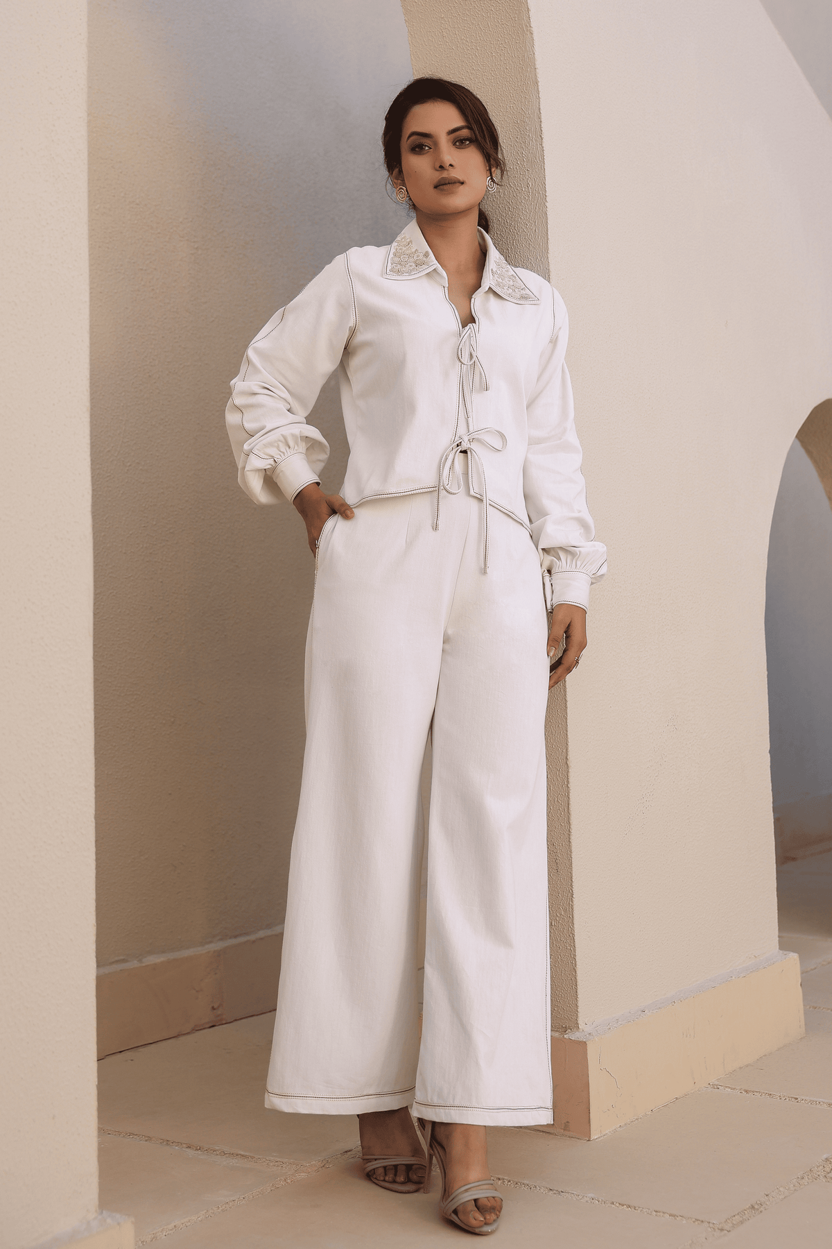 Azure Tie - up Co-ord Set in White