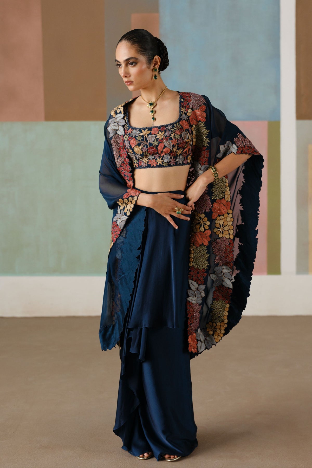 Navy Blue Lea Cape Set