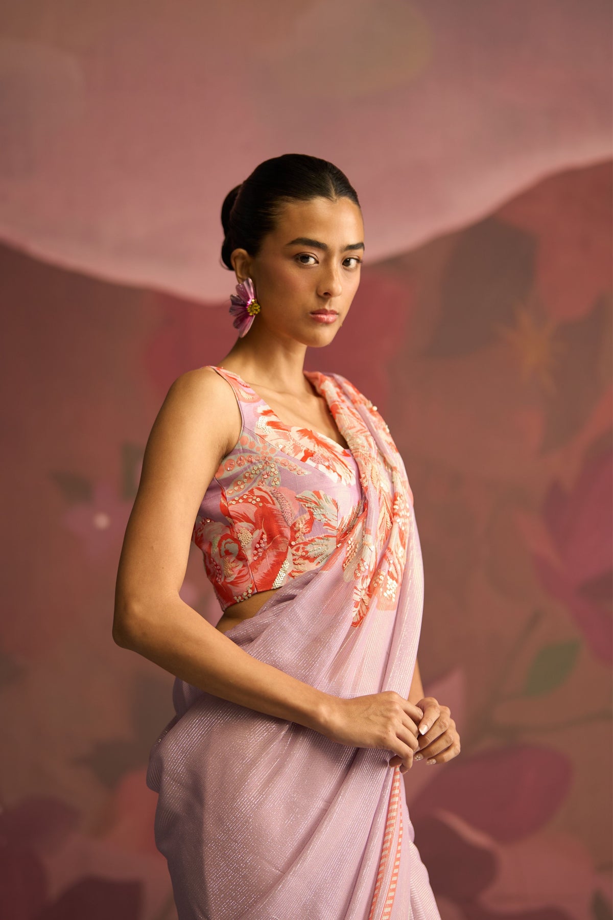 Lavender Blush Veil Saree Set