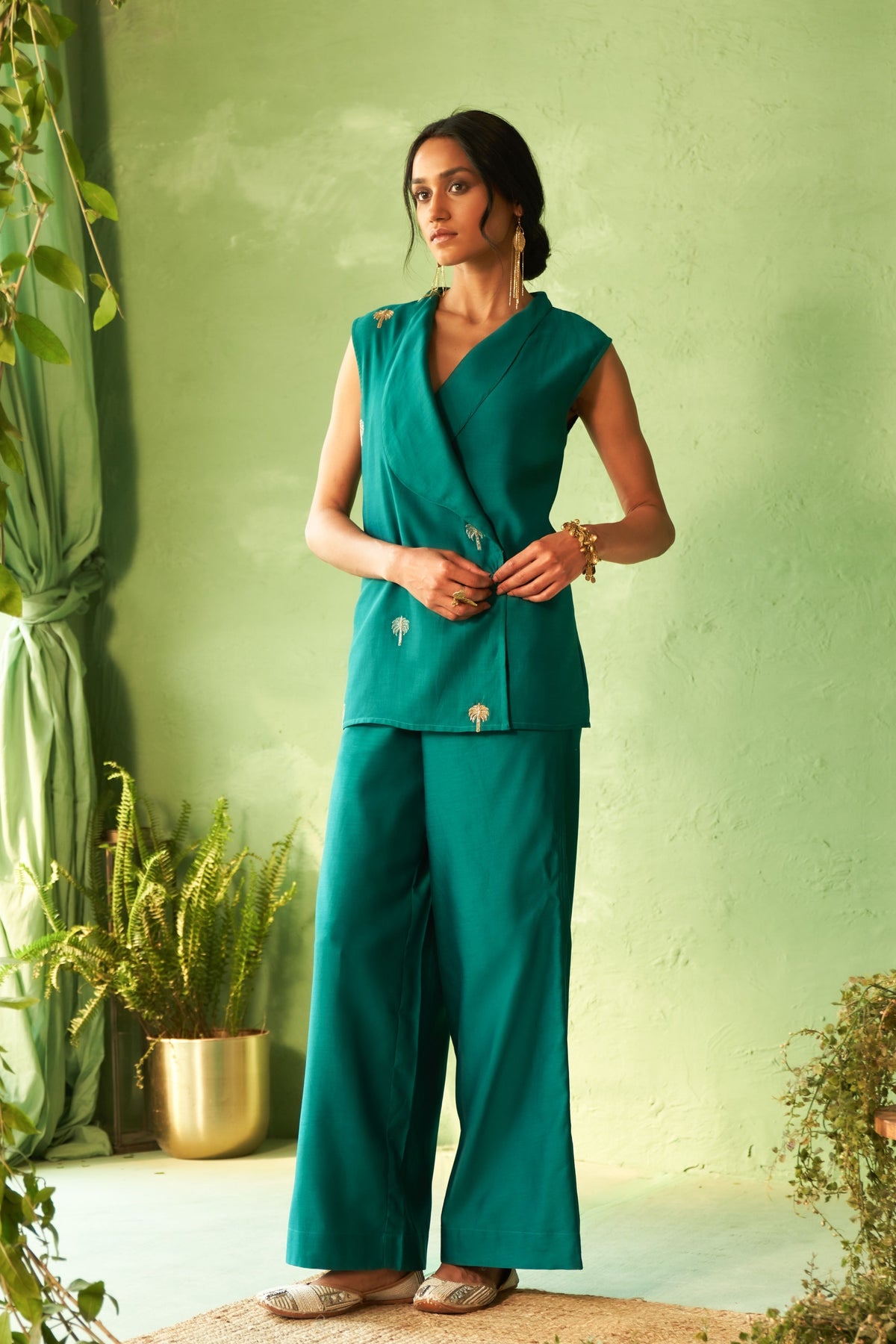 Palm Motif Jacket Set