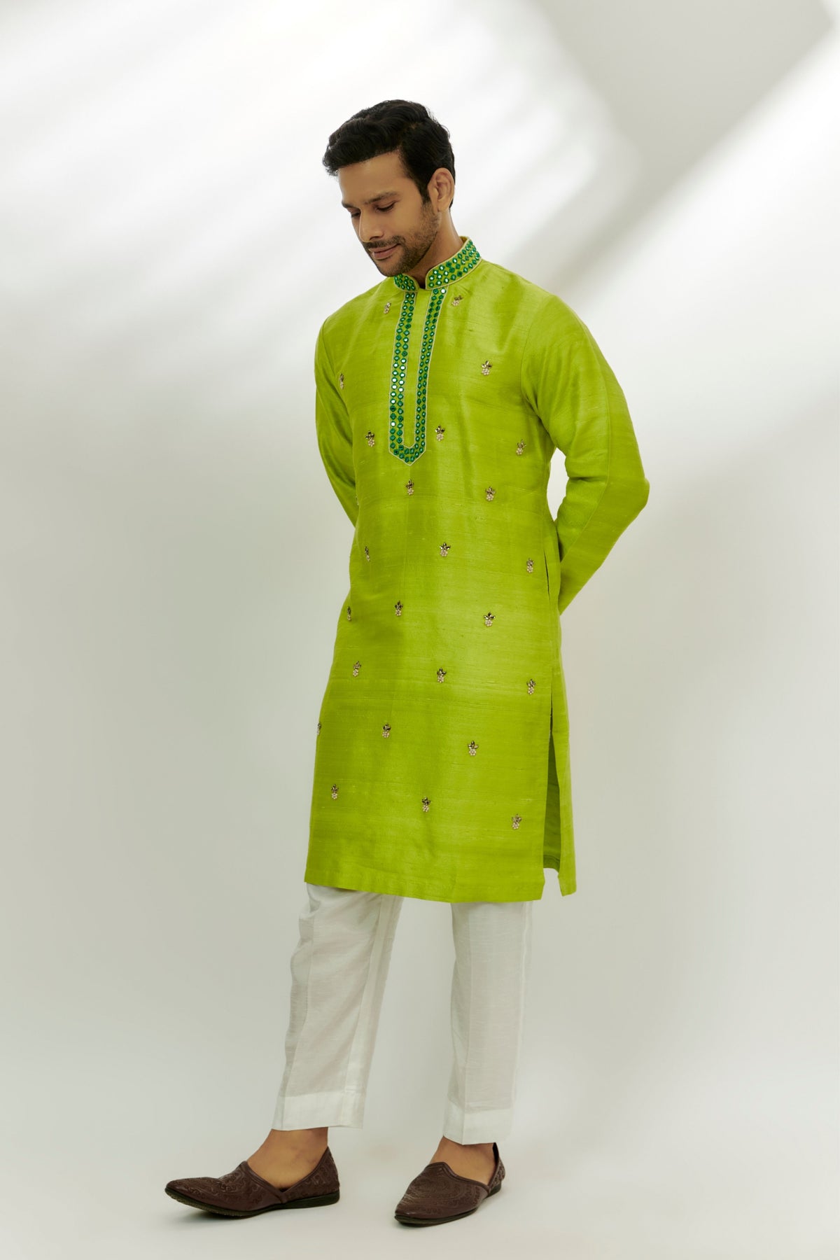 Lime Green Raw Silk Kurta