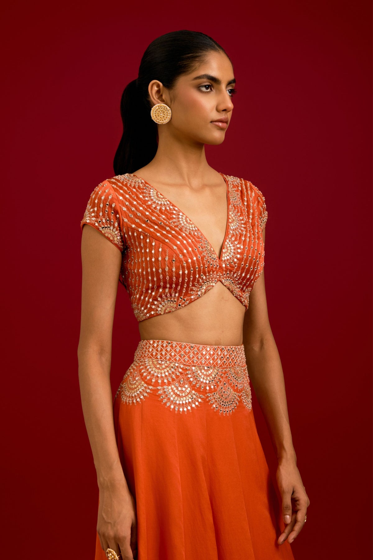 Orange Embroidered Lehenga Set