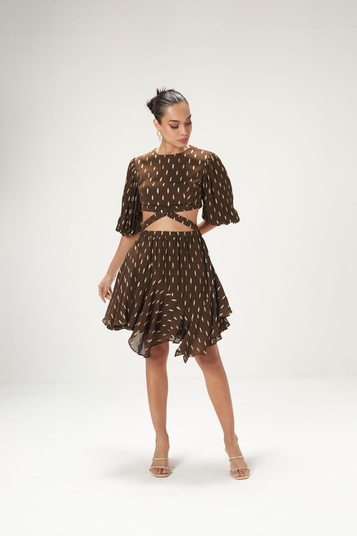 Coffee Cutout Short Dress