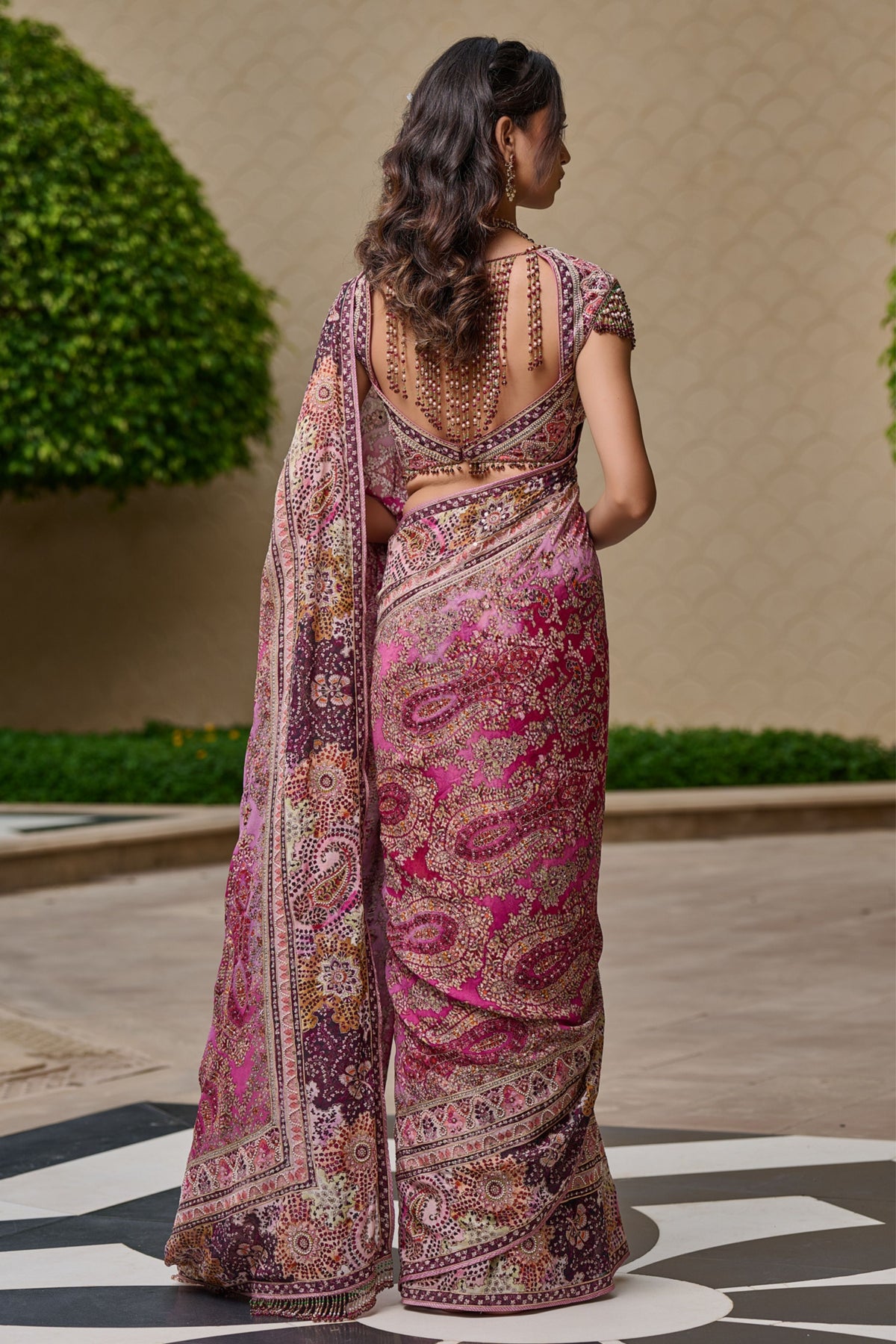 Purple Kashida Embroidery Saree
