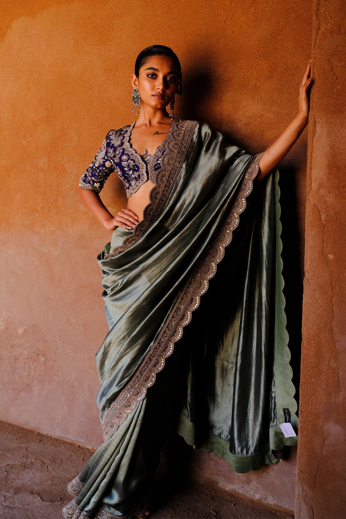 Embroidered Purple Saree Set