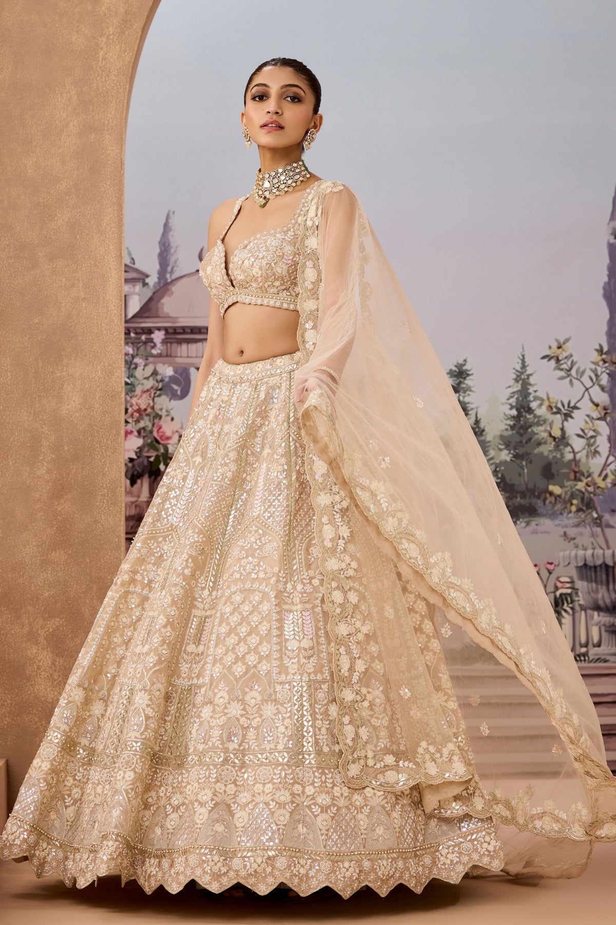 Ald Cream Copper Lehenga Set