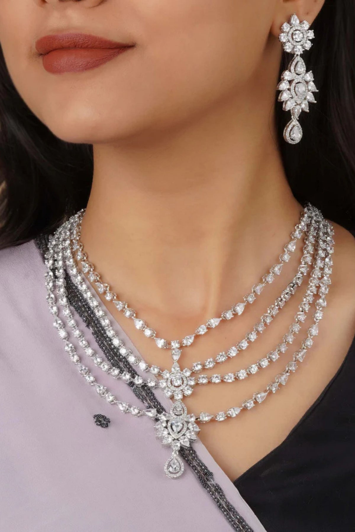 White Faux Diamond Necklace Set