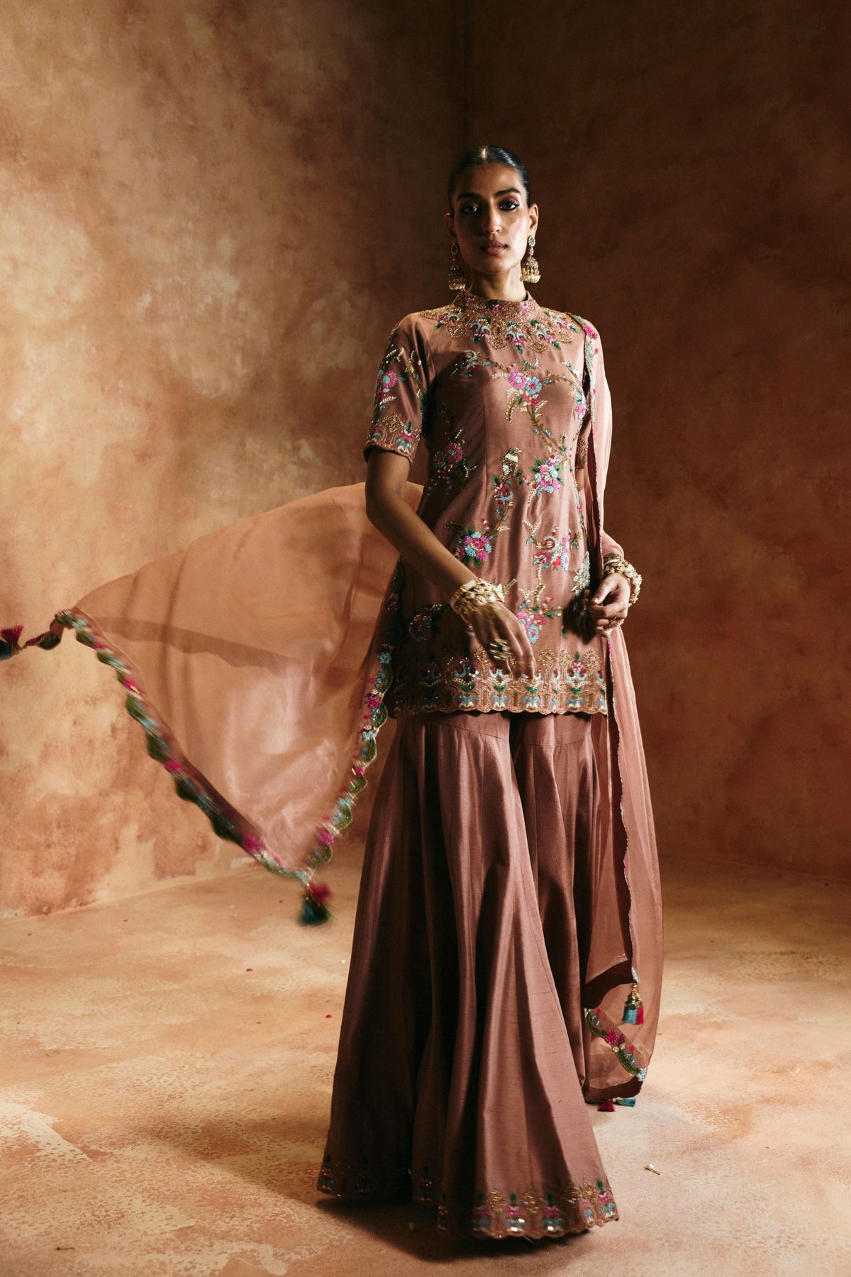 Bronze Zardozi Sindh Sharara Set