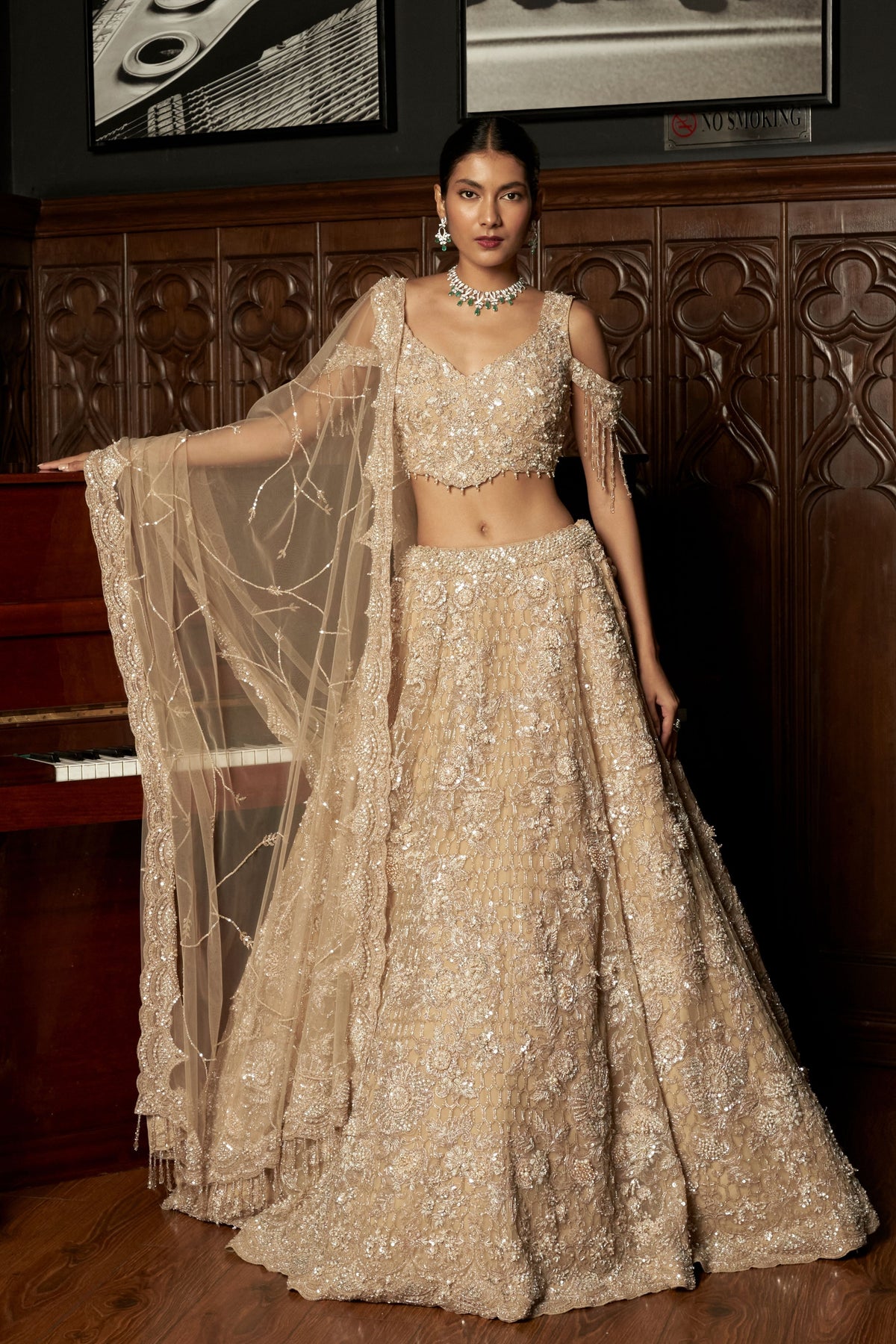 Beige 3d Lehenga Set