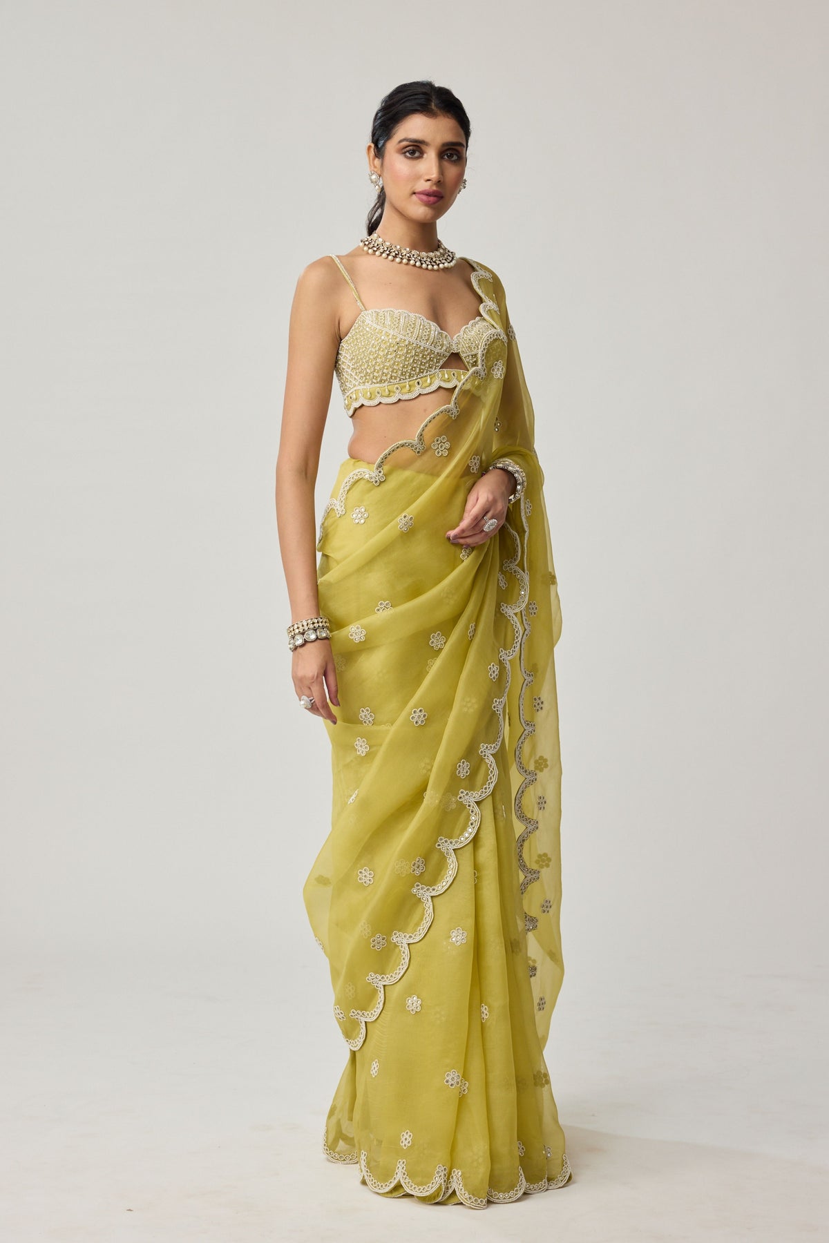 Fern Green Organza Saree Set